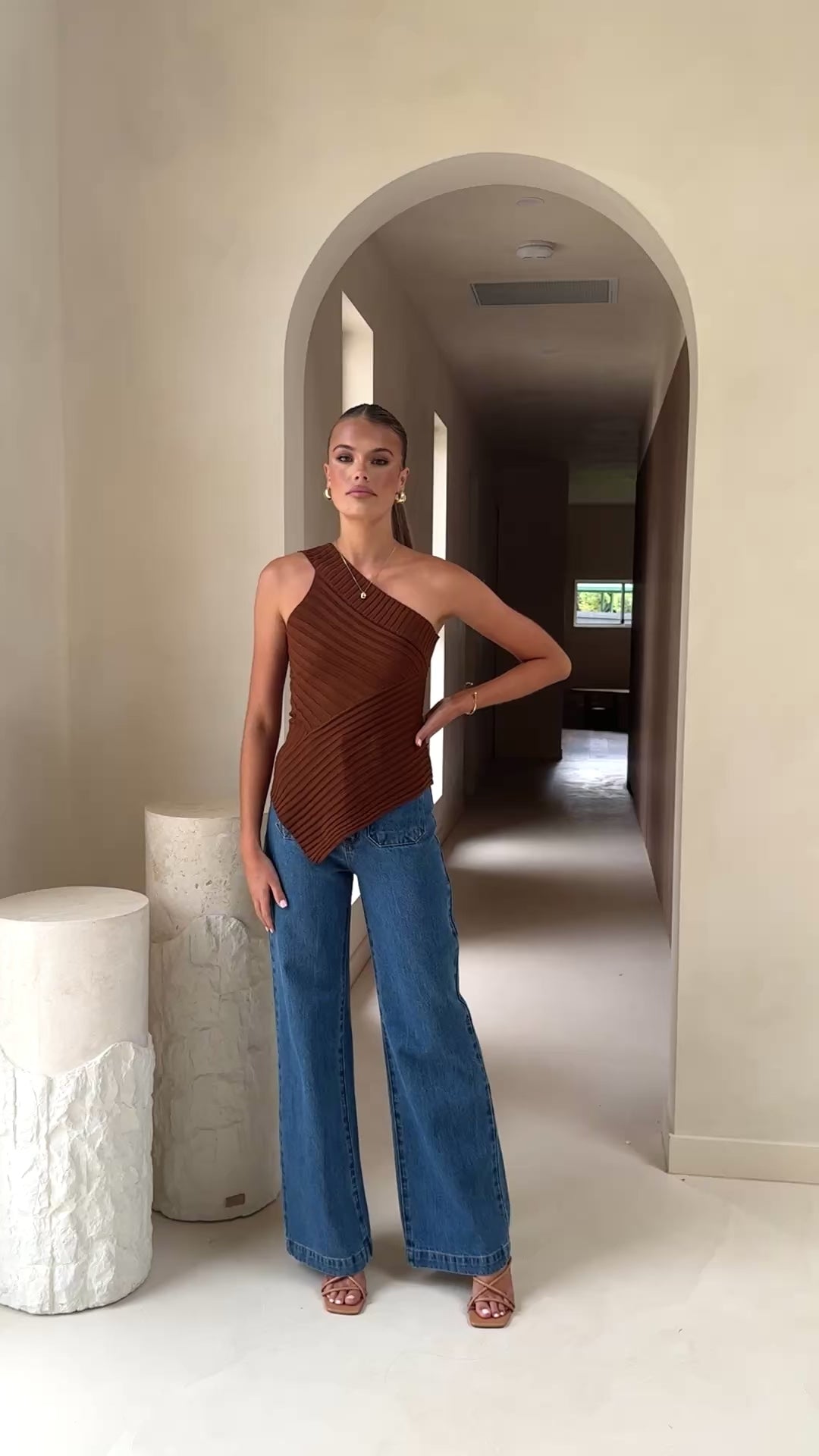 Load video: Alyssia One Shoulder Top - Chocolate - Billy J