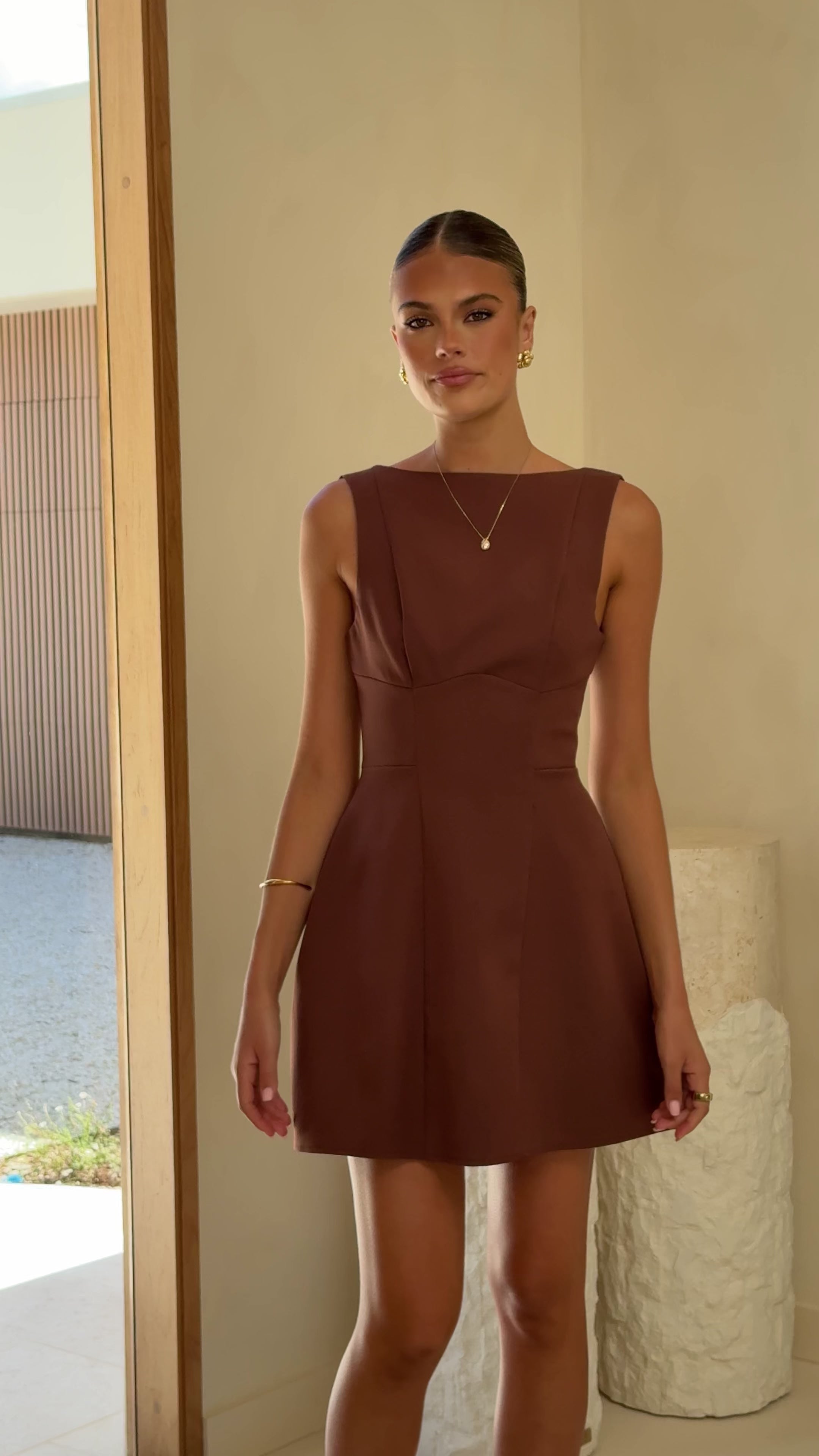 Load video: Rafiki Mini Dress - Chocolate - Billy J