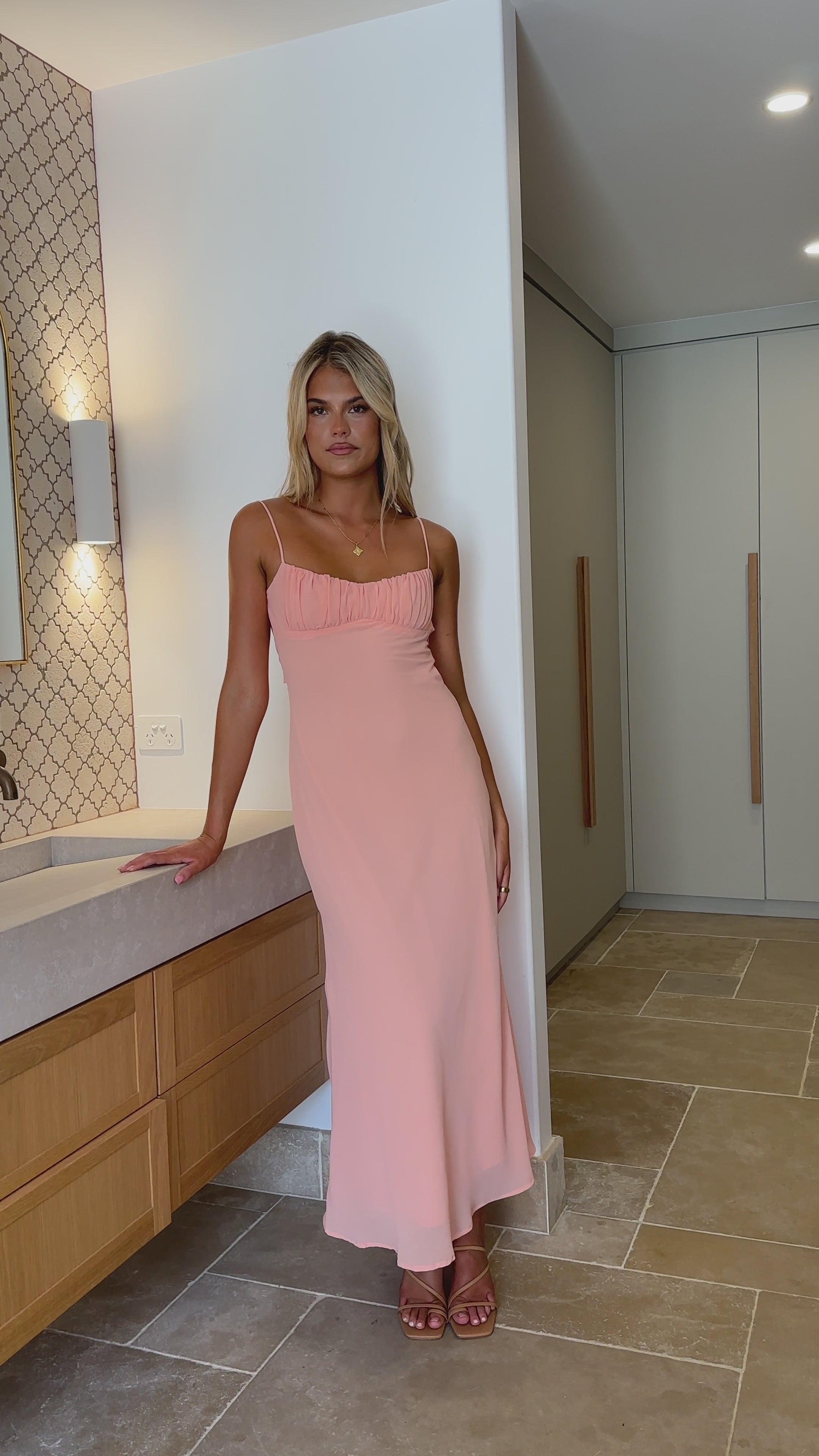 Load video: Margie Midi Dress - Peach - Billy J