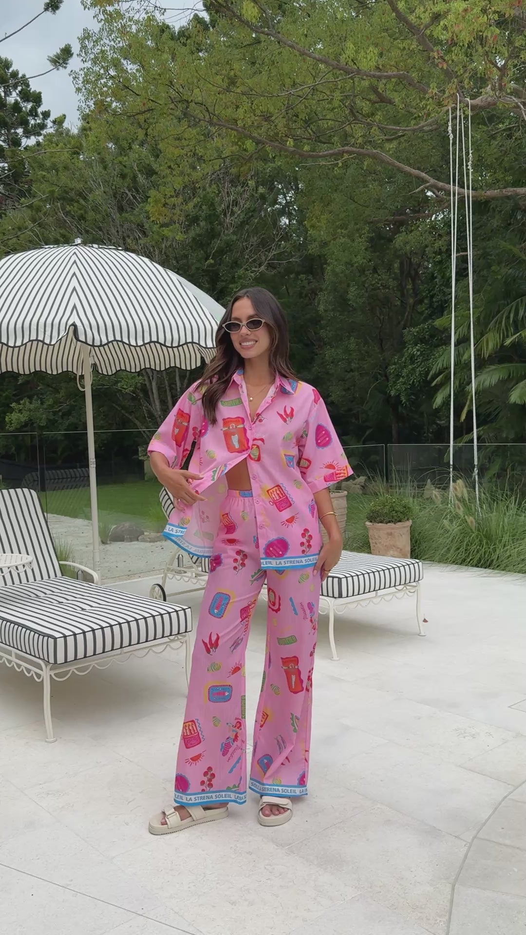 La Sirena Button Up Shirt and Pants Set - Pink Soleil - Billy J