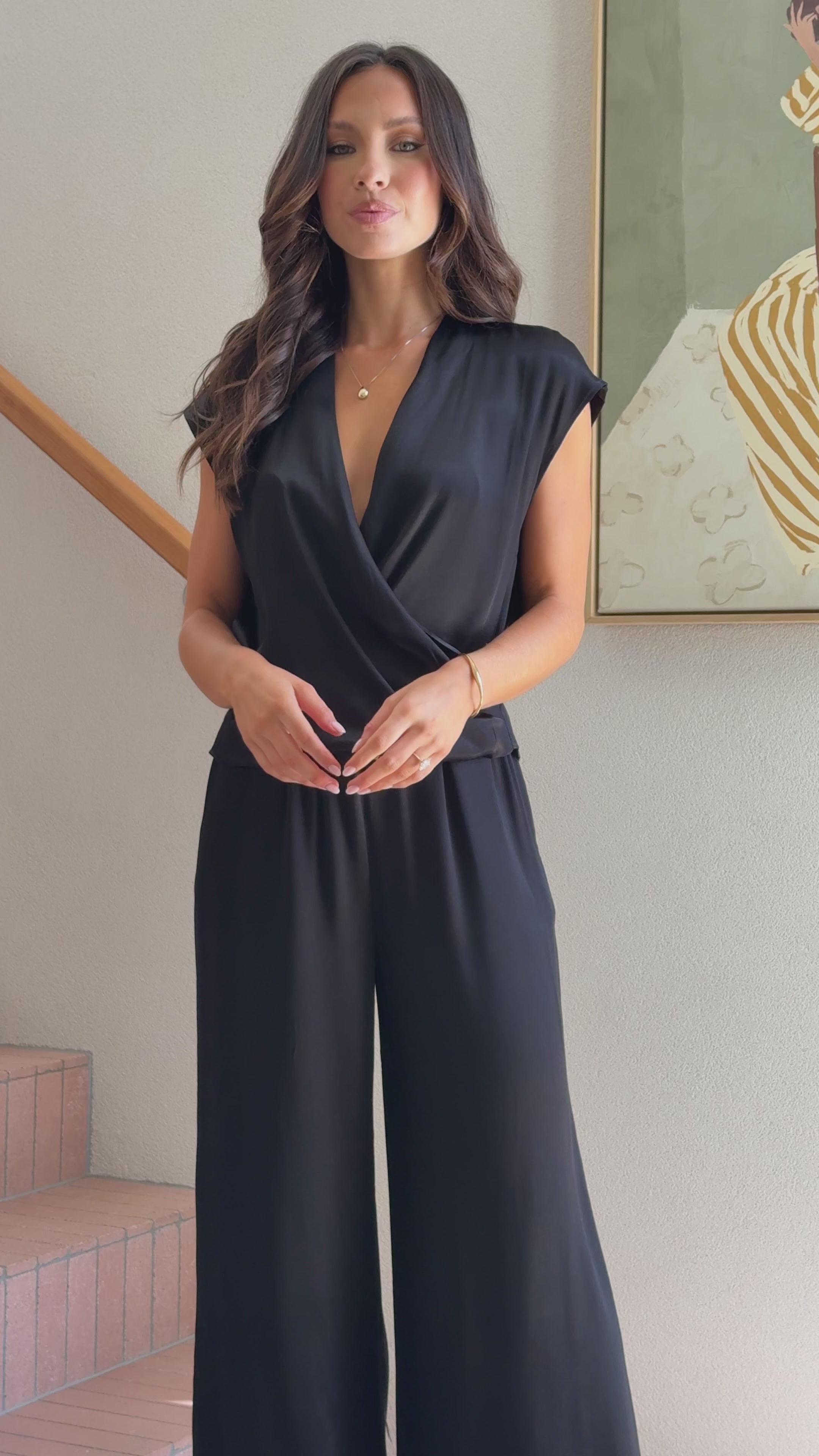 Load video: Brylee V Neck Top - Black - Billy J
