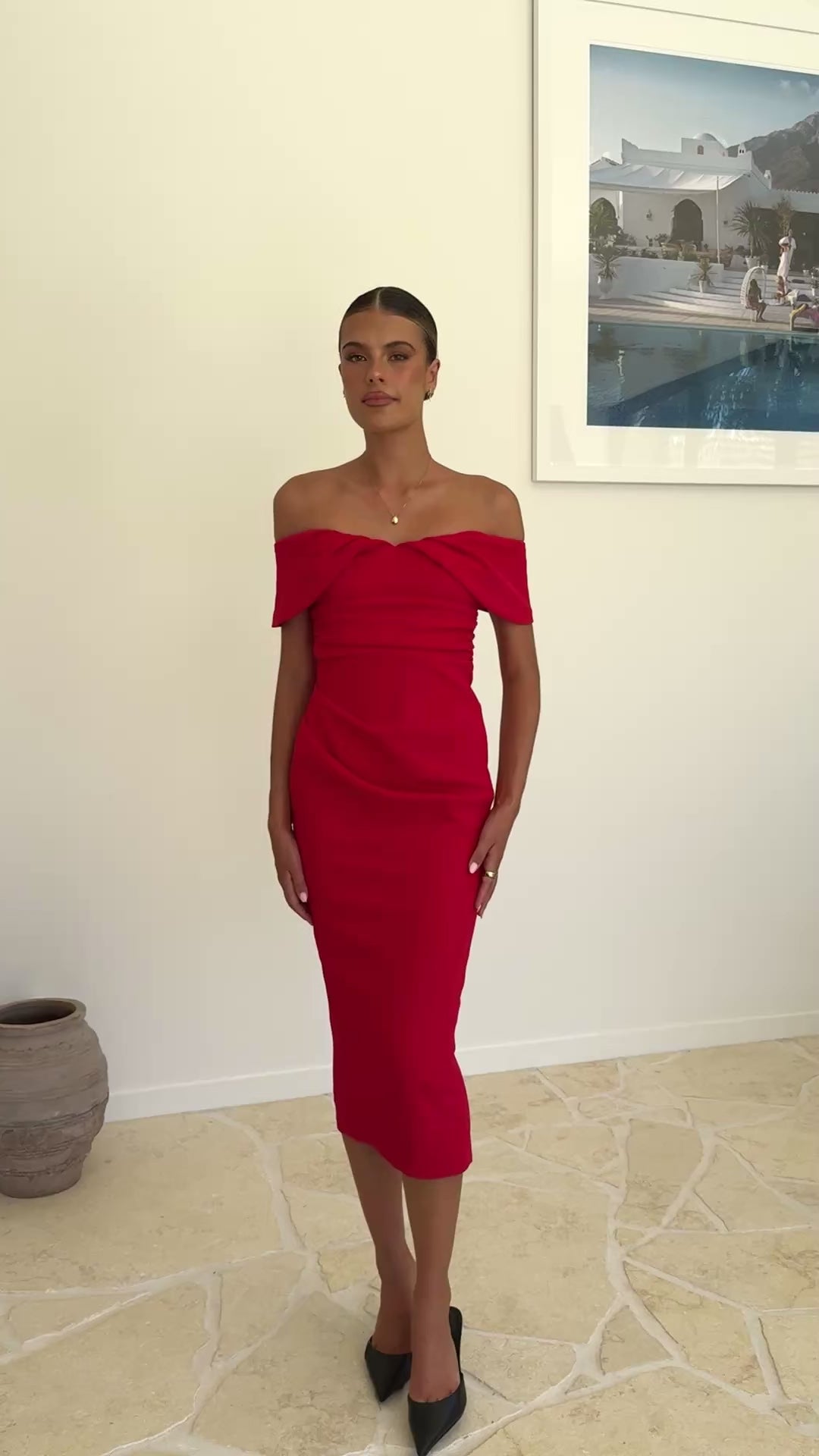 Load video: Holly Midi Dress - Red - Billy J
