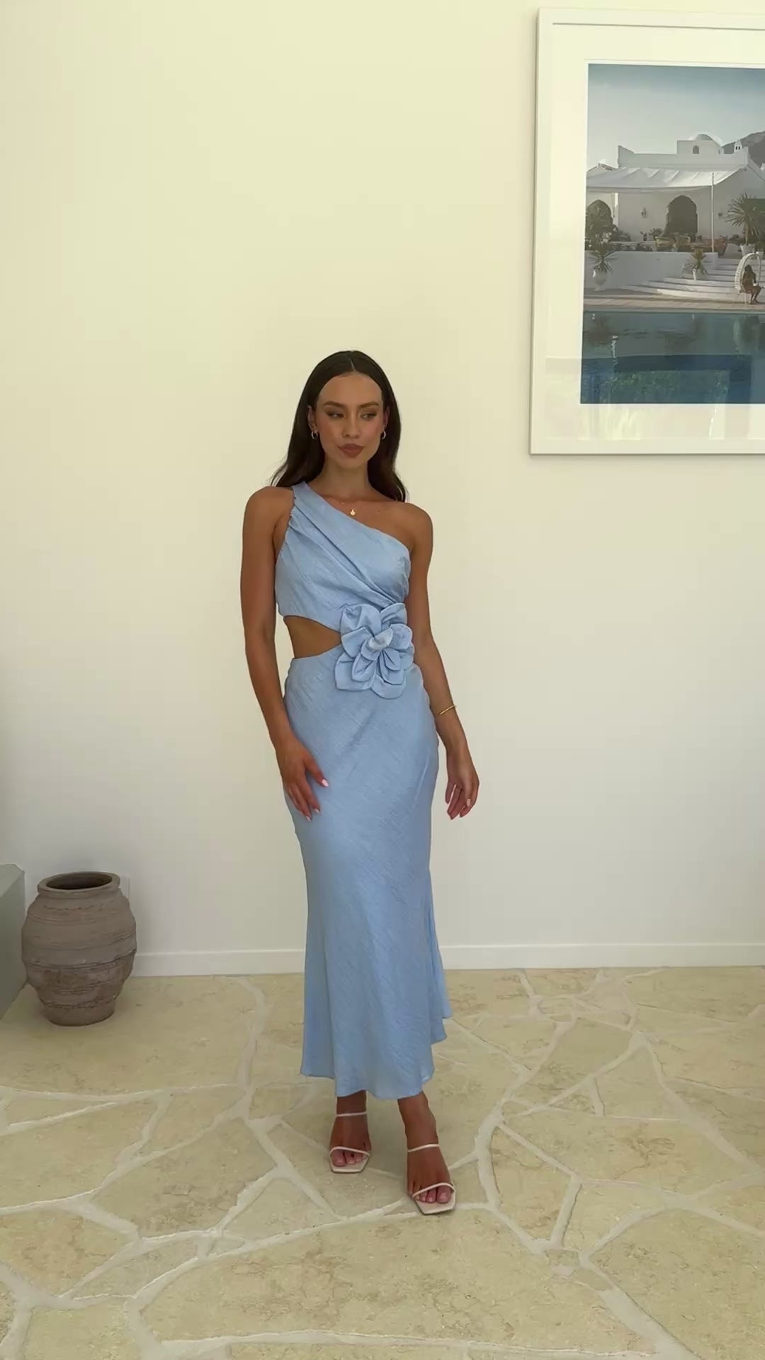 Load video: Bloom One Shoulder Cut Out Maxi Dress - Blue - Billy J