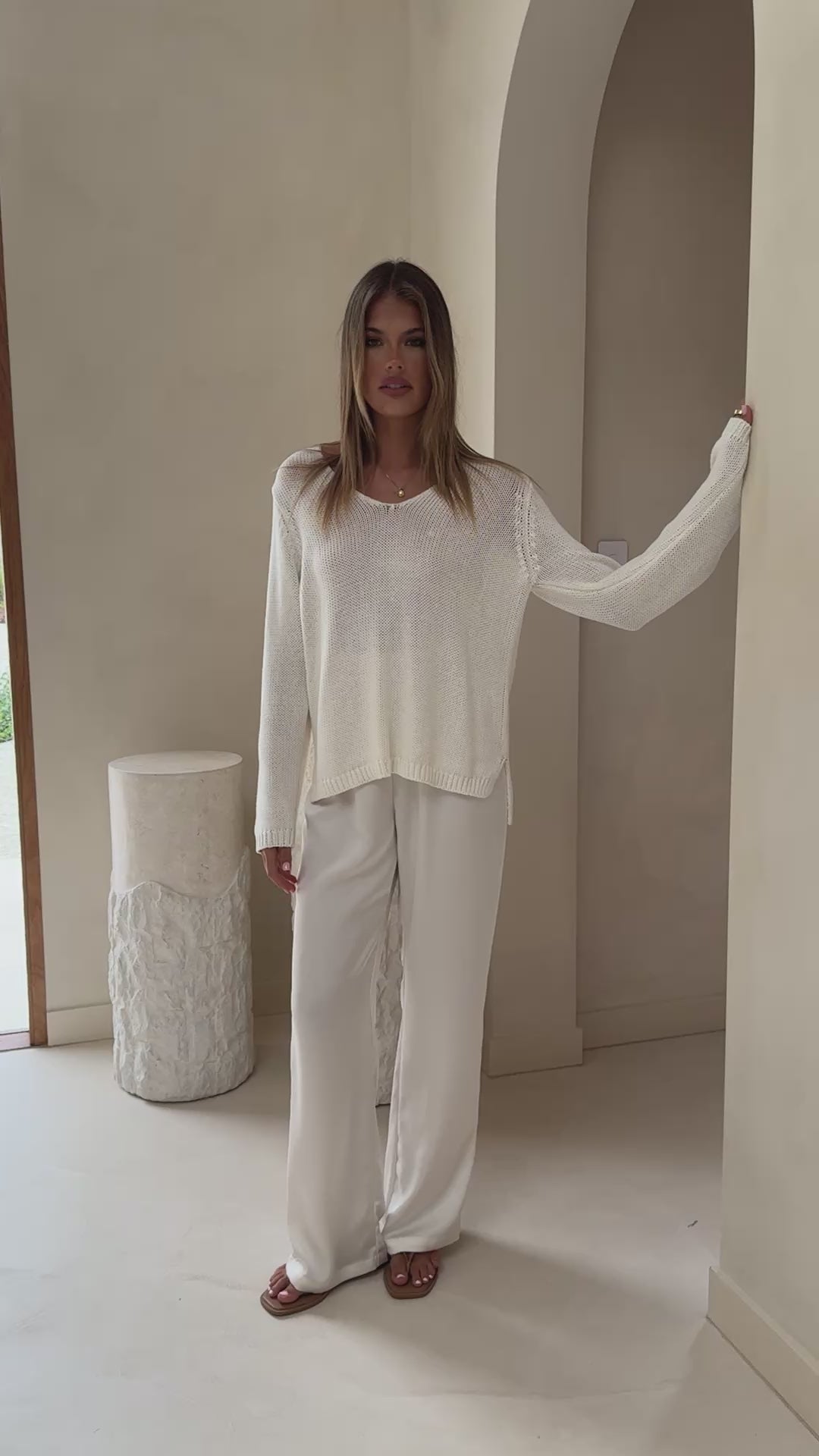 Load video: Elani Knit Sweater - Ivory - Billy J