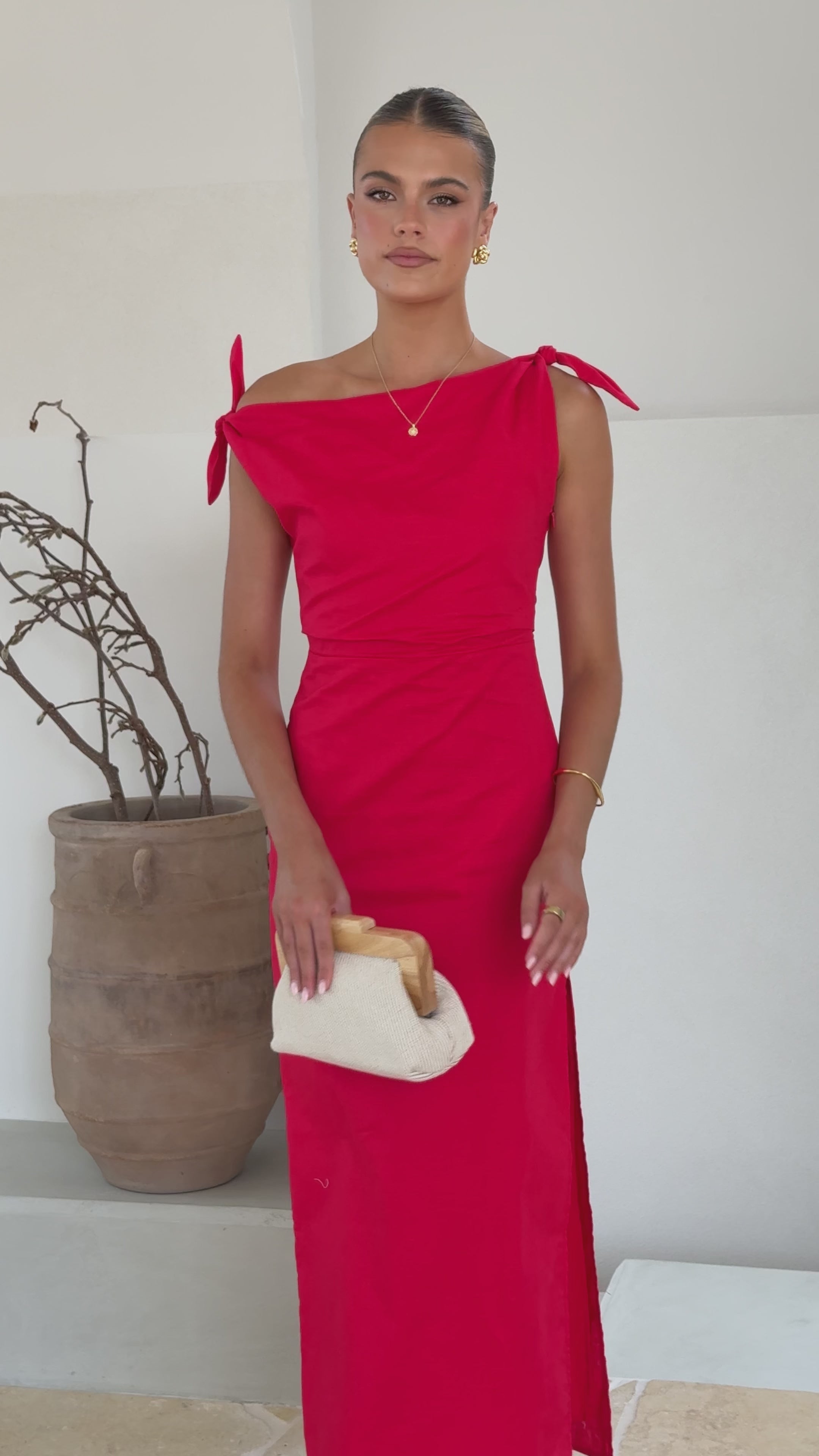 Load video: Simone Maxi Dress - Red - Billy J