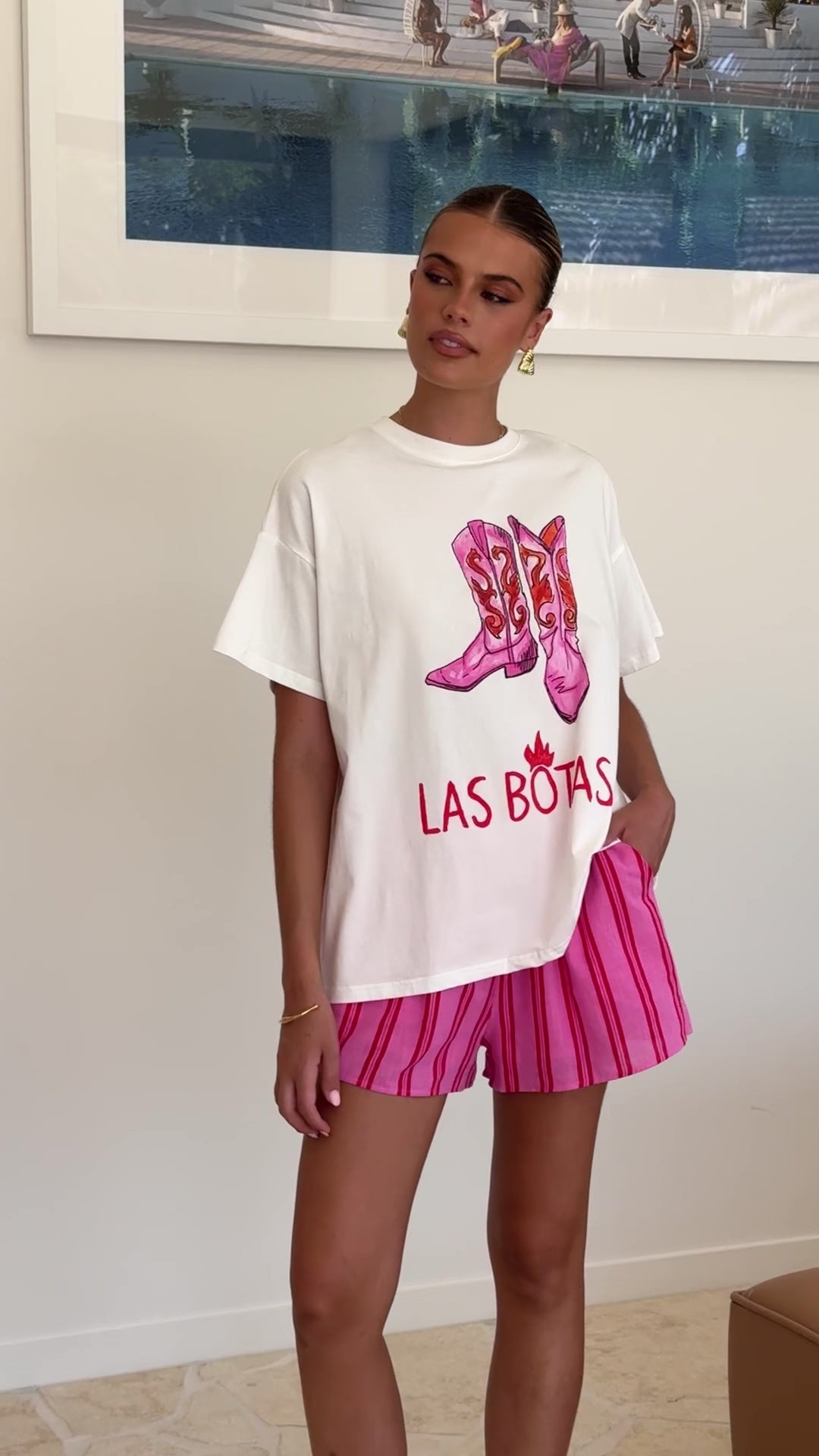 Load video: Las Botas Top and Shorts Set - White/Pink - Billy J