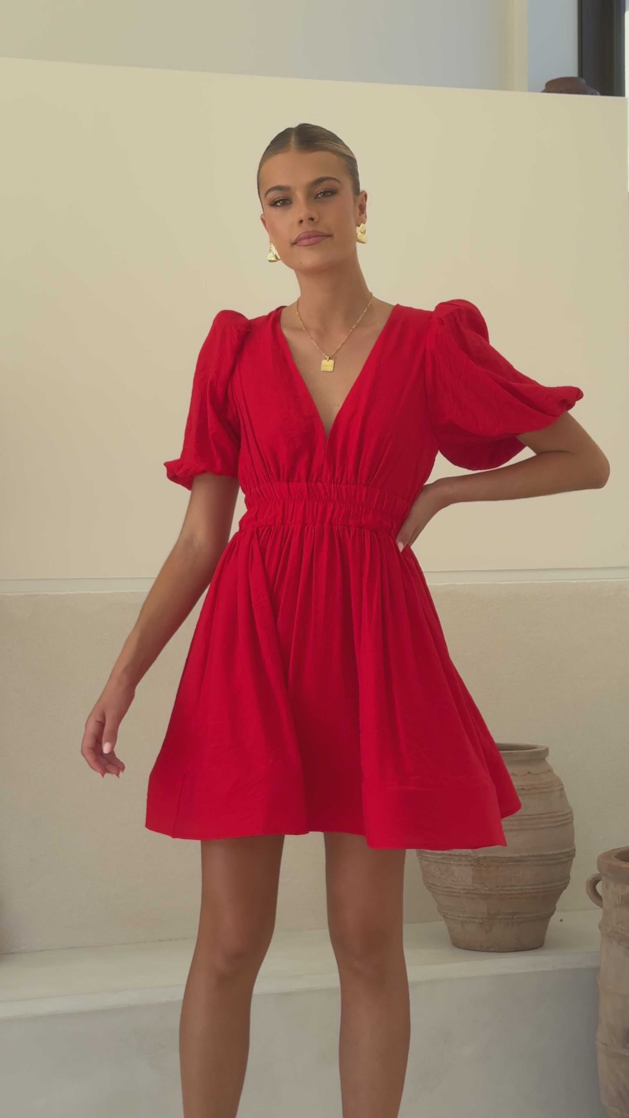 Load video: Erin Mini Dress - Red - Billy J