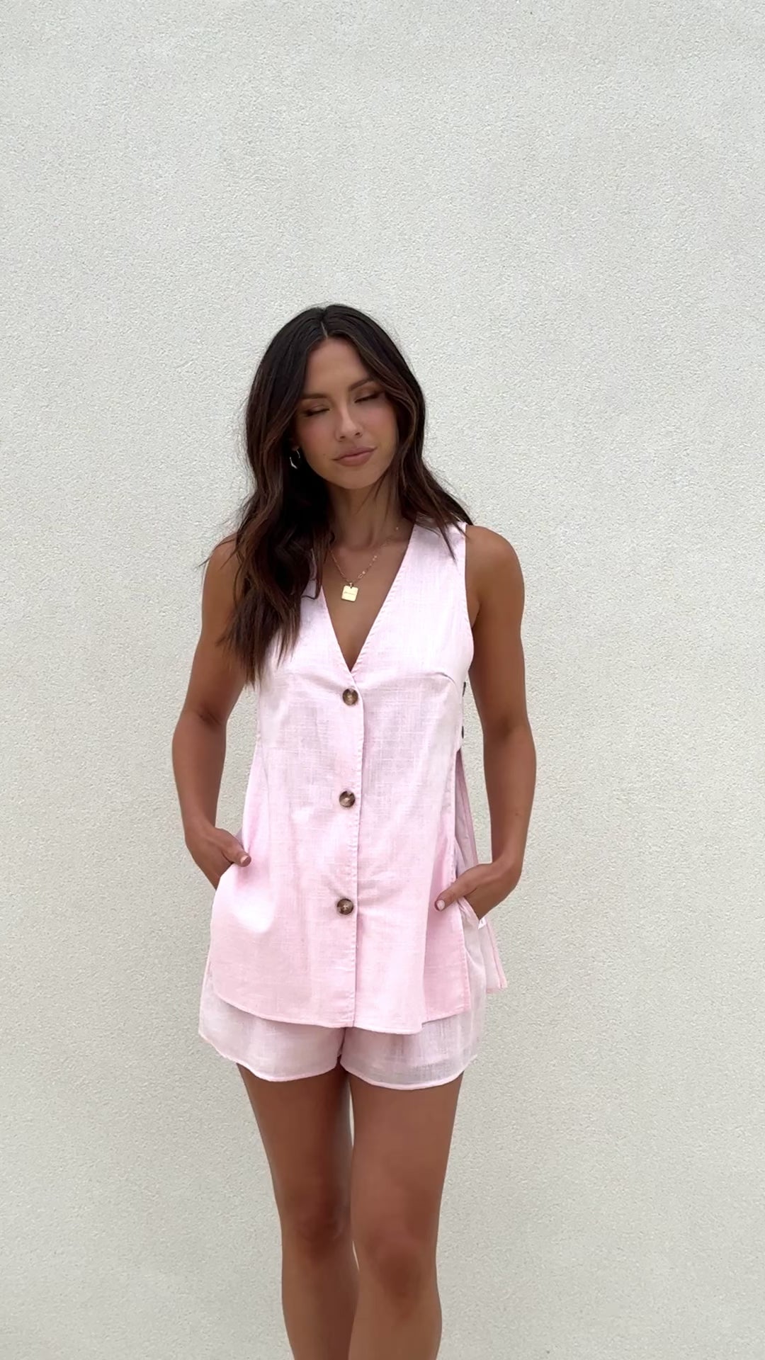 Load video: Hayley Vest and Shorts Set - Baby Pink - Billy J