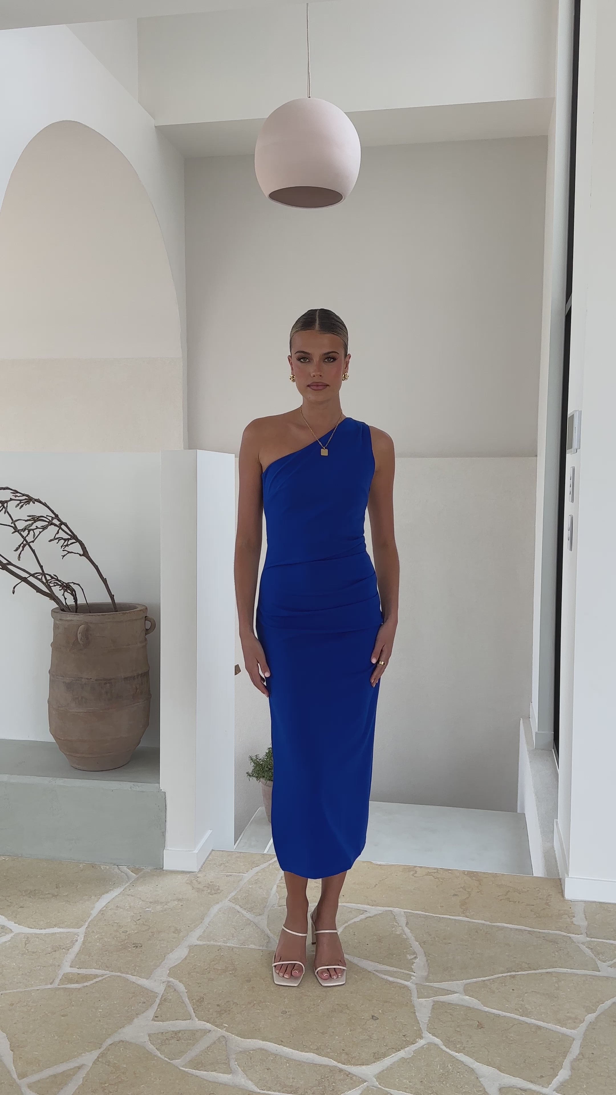 Load video: Alaina Midi Dress - Cobalt Blue - Billy J