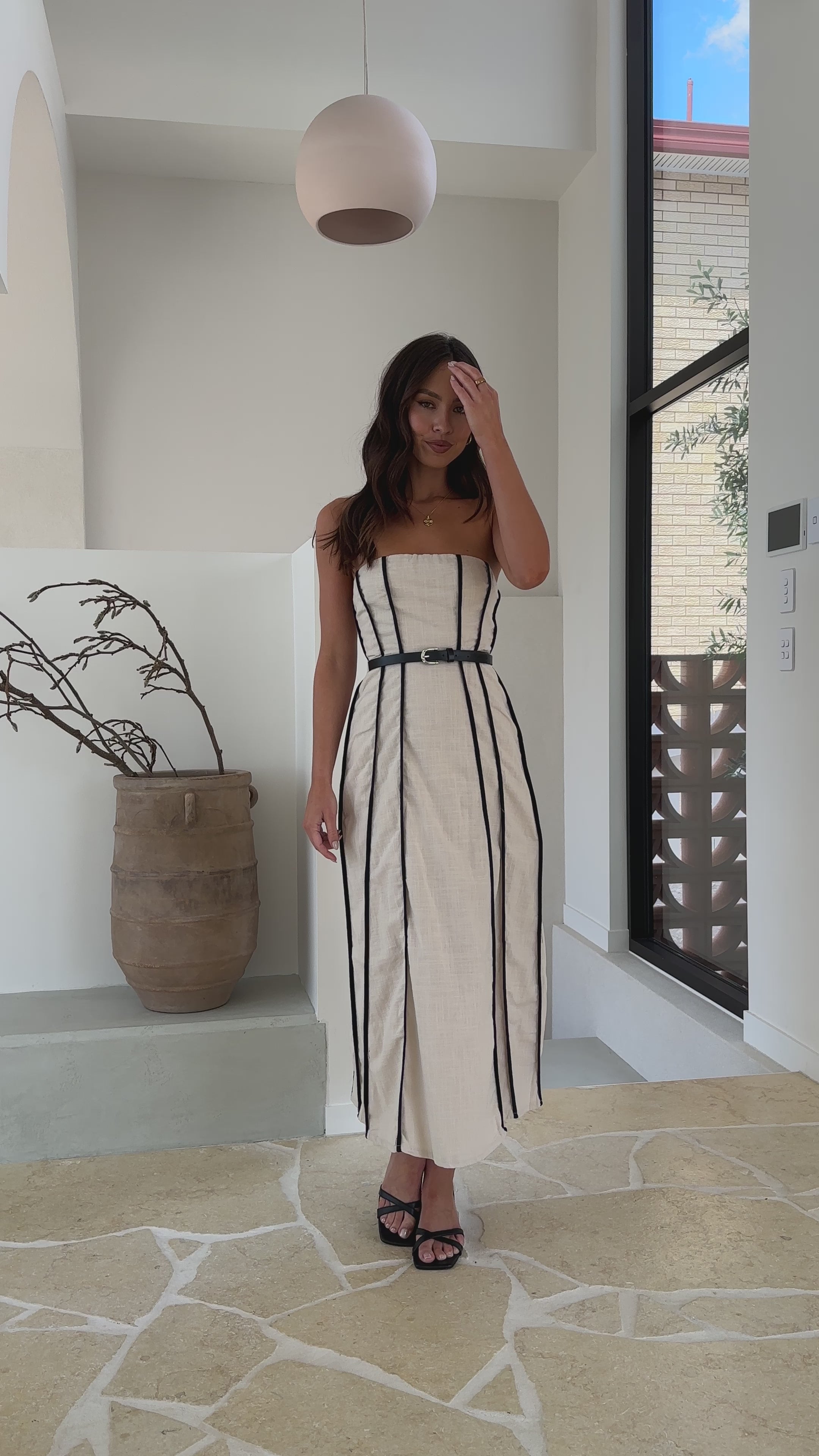 Load video: Damonica Maxi Dress - Sand / Black - Billy J