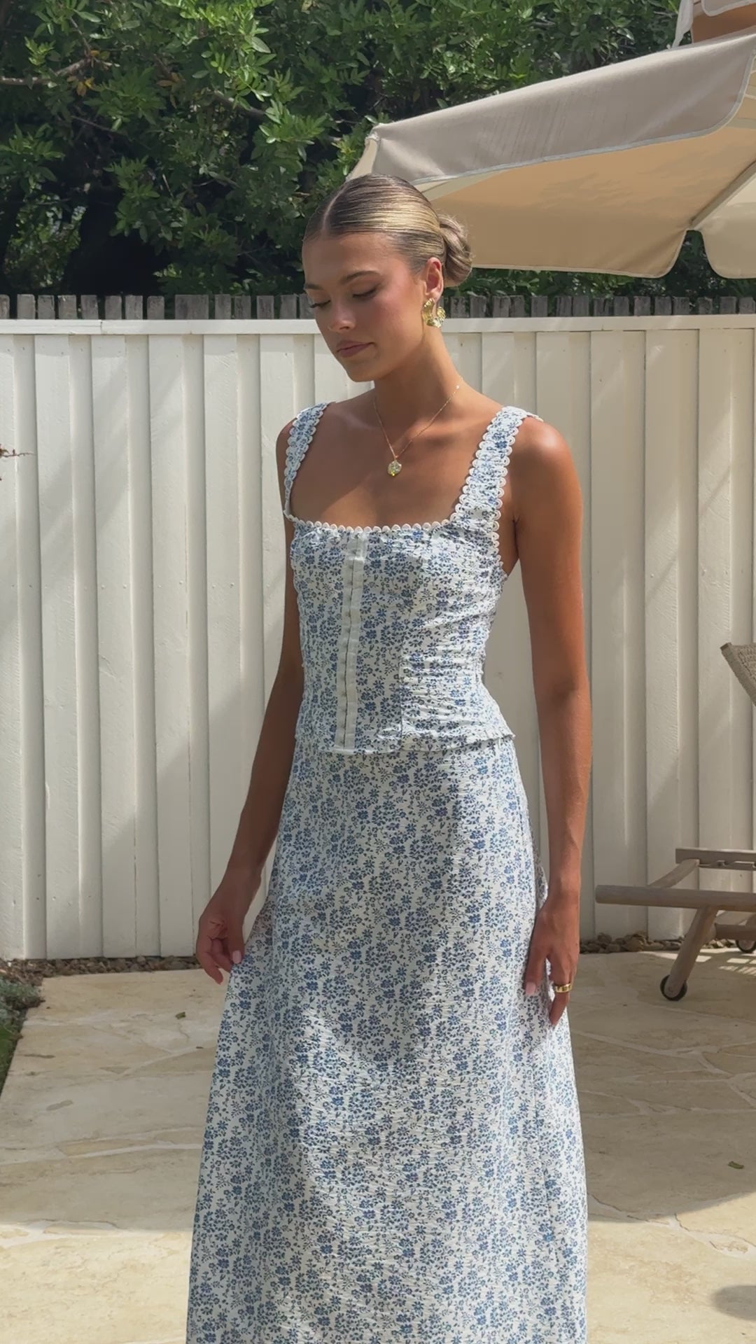 Load video: Saylor Maxi Skirt - Blue Floral - Billy J
