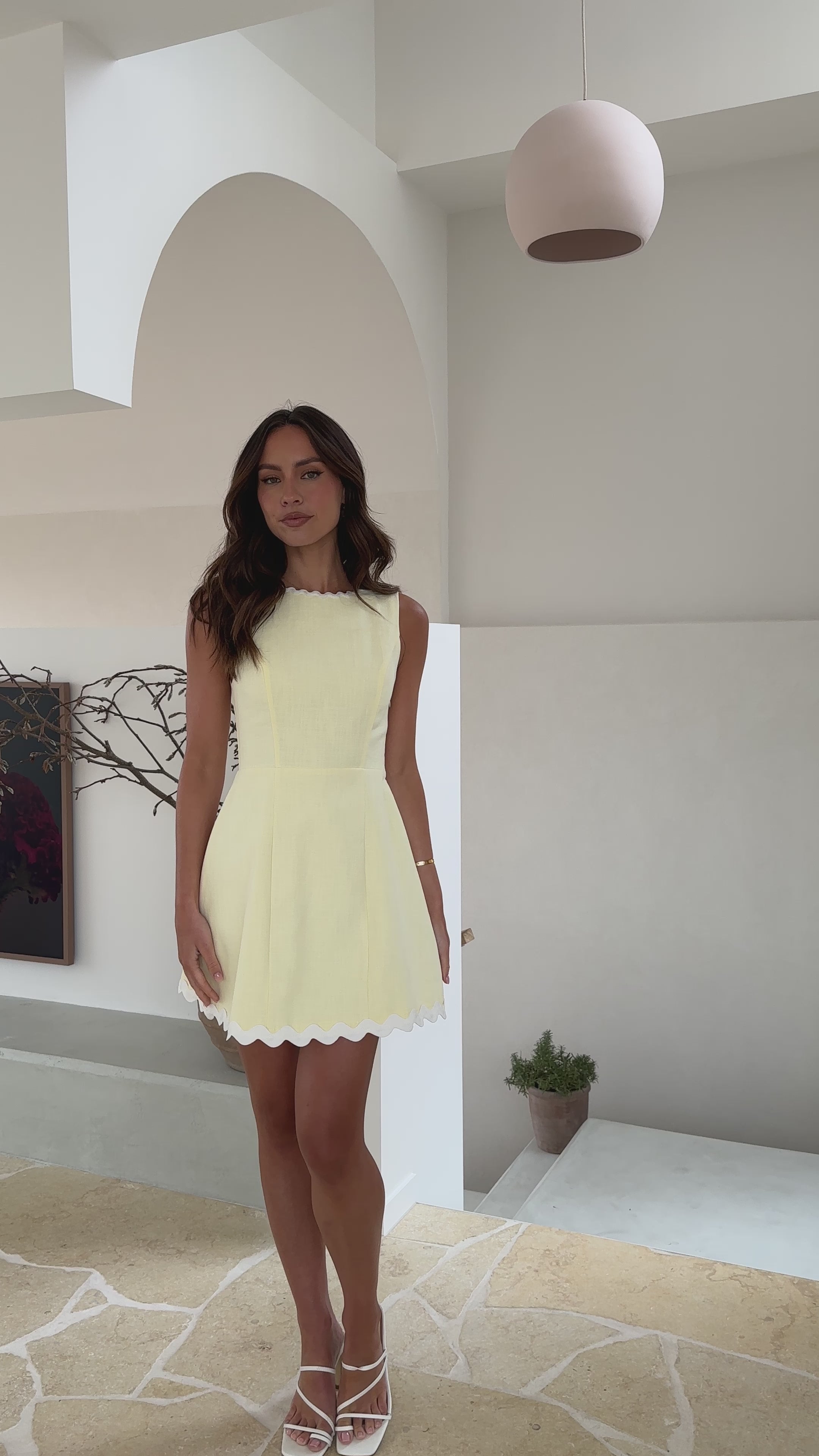 Load video: Aceline Mini Dress - Lemon / White - Billy J