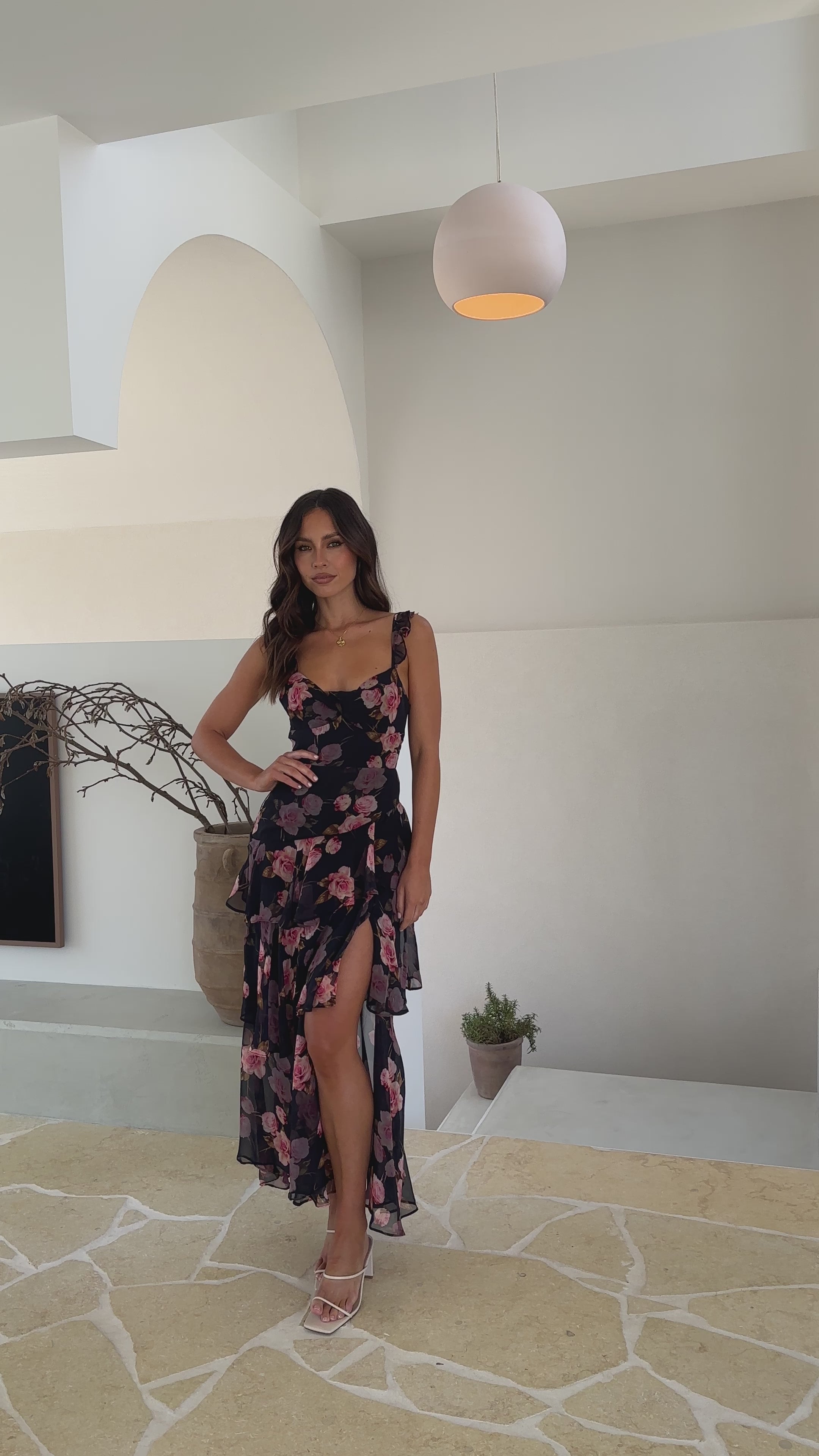Load video: Achelle Maxi Dress - Black/Pink - Billy J