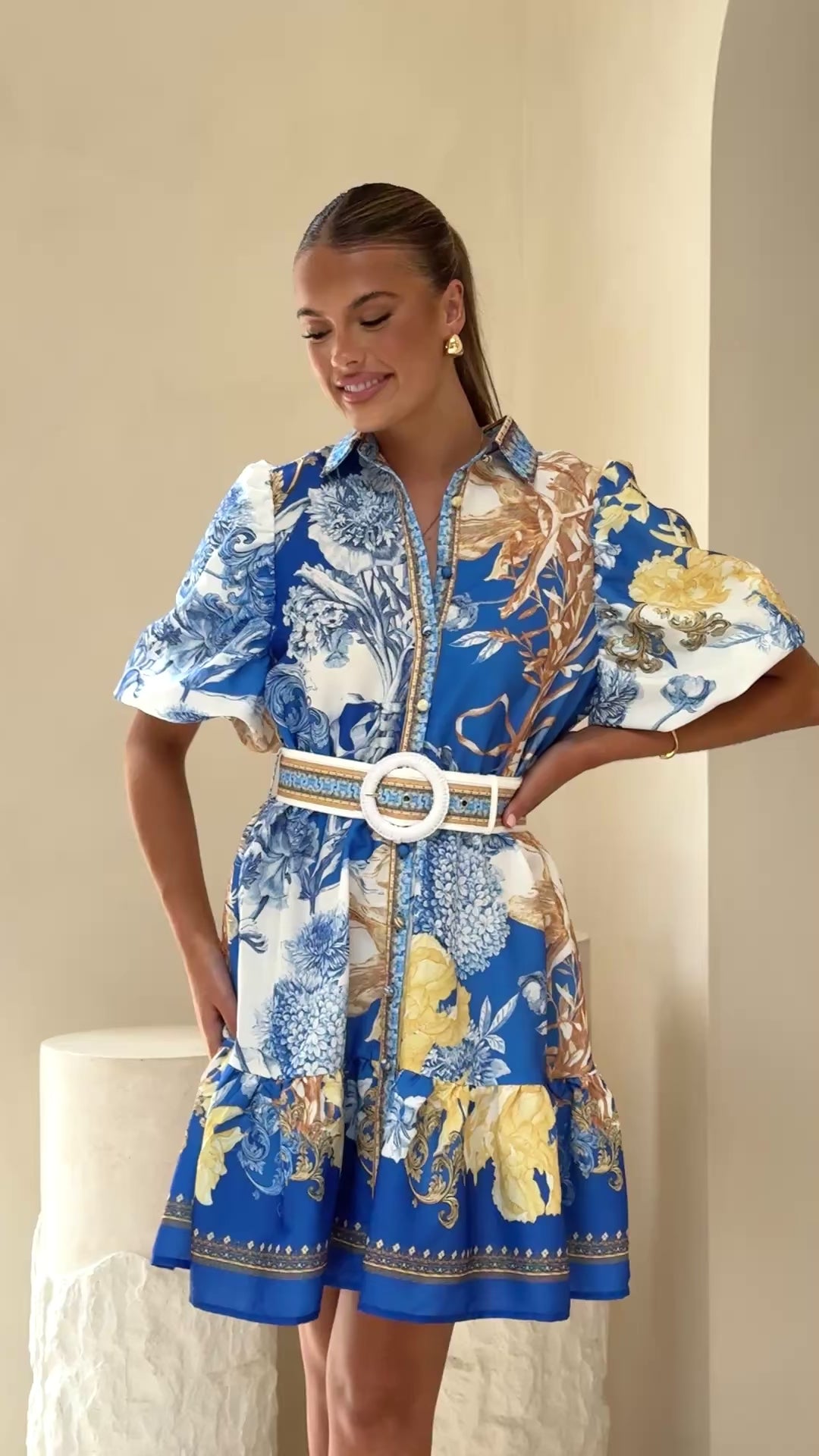 Load video: Kalliope Mini Dress - Blue Doll - Billy J