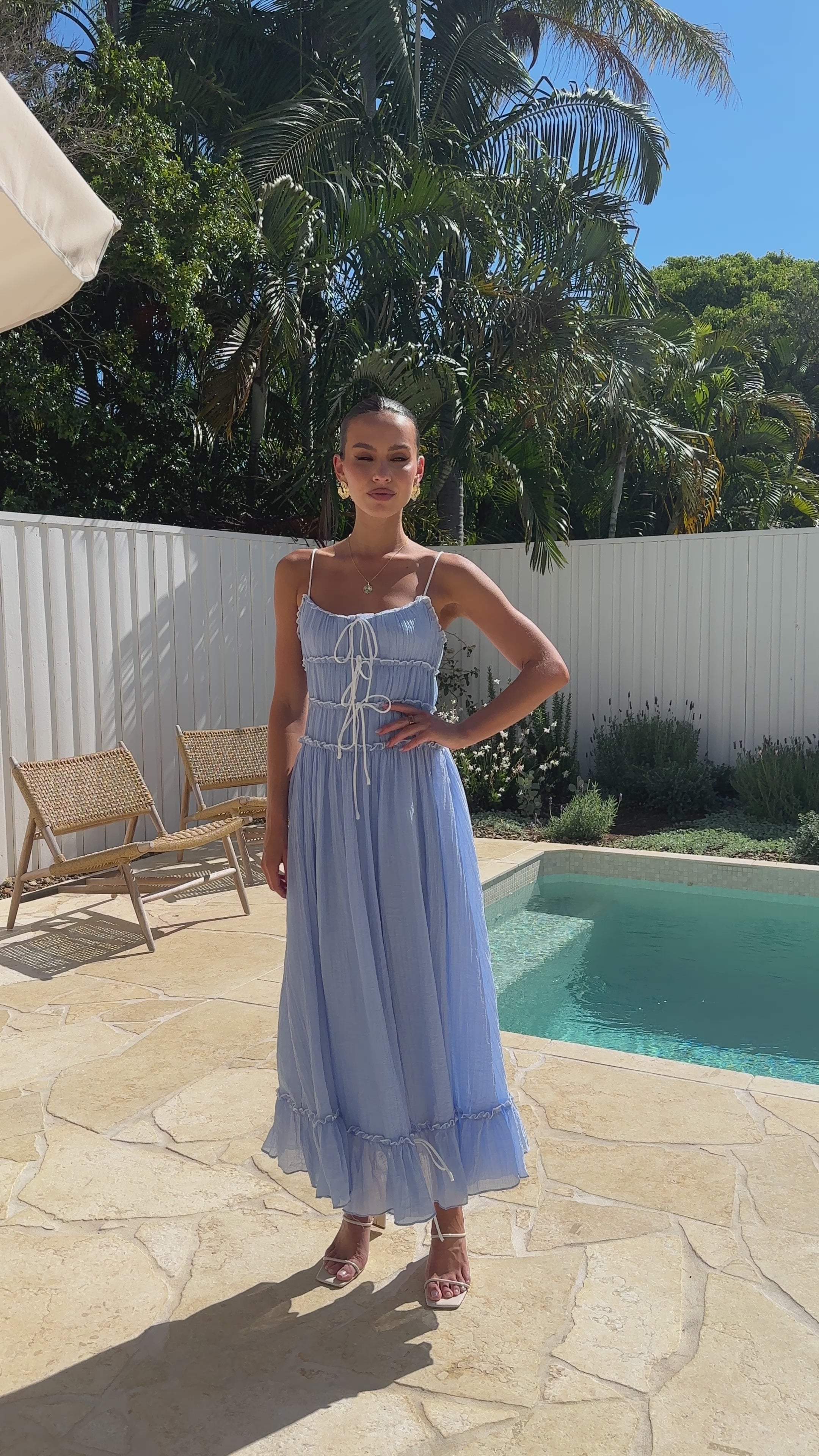 Load video: Halo Maxi Dress - Blue / White - Billy J