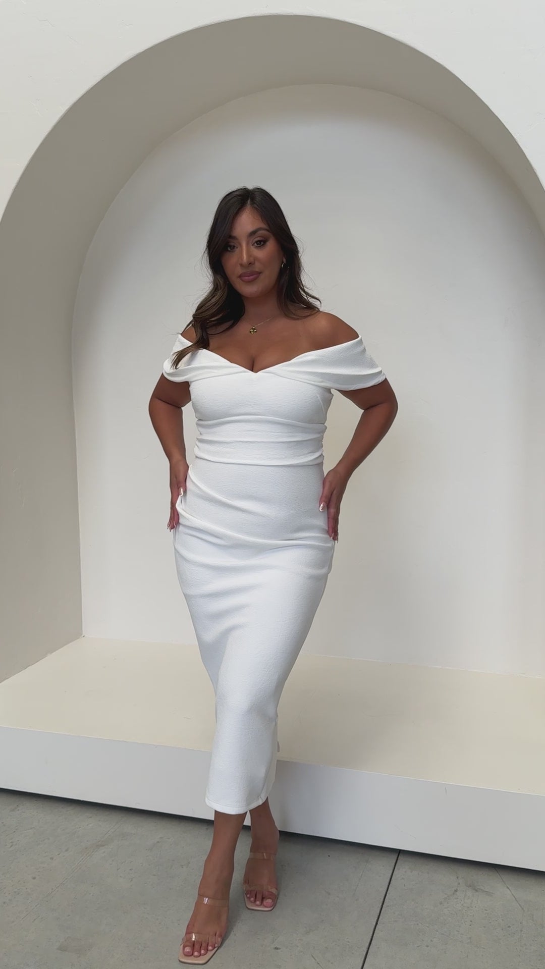 Load video: Holly Midi Dress - White - Billy J
