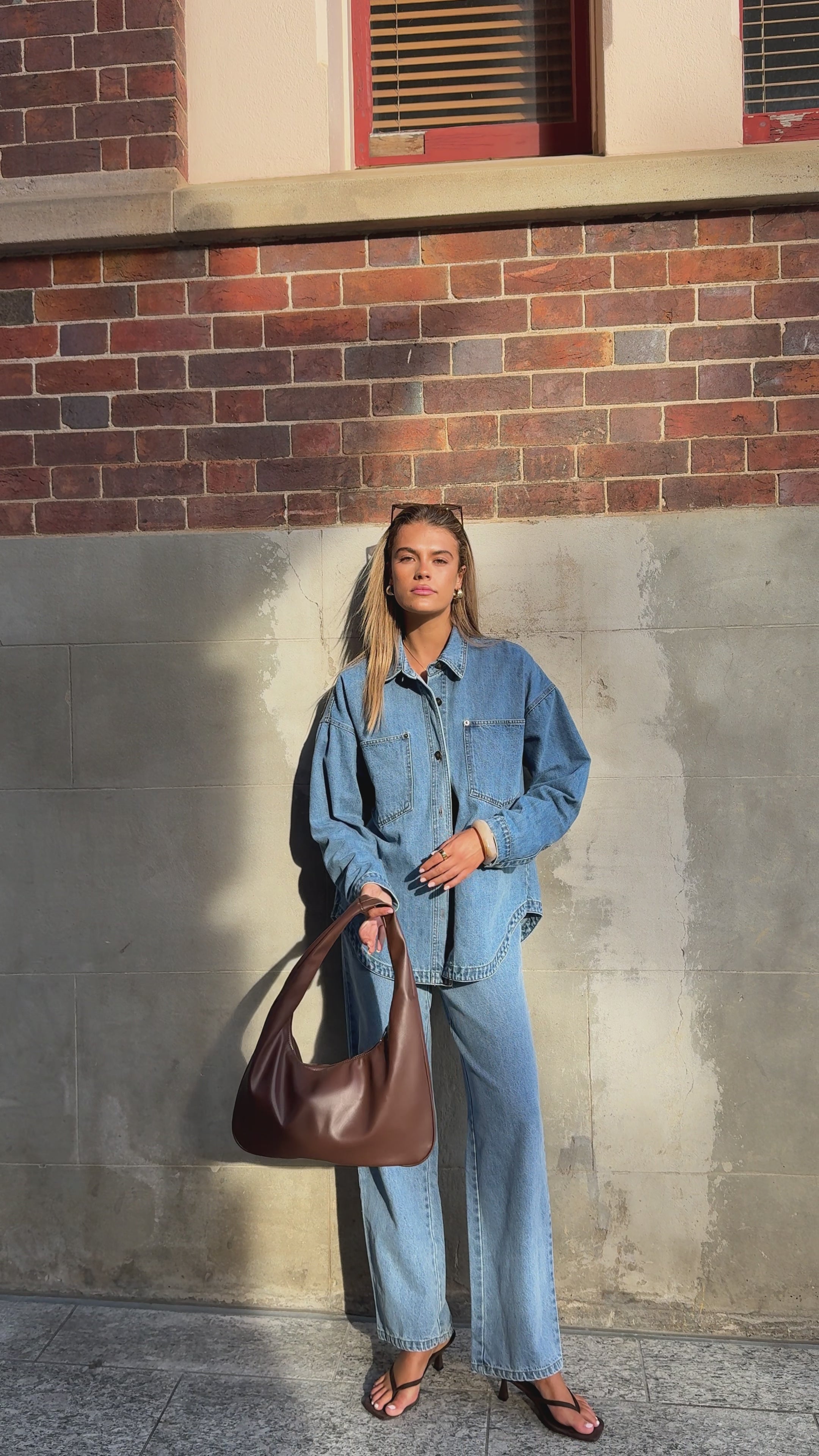 Load video: Zaeli Denim Shirt - Mid Blue - Billy J