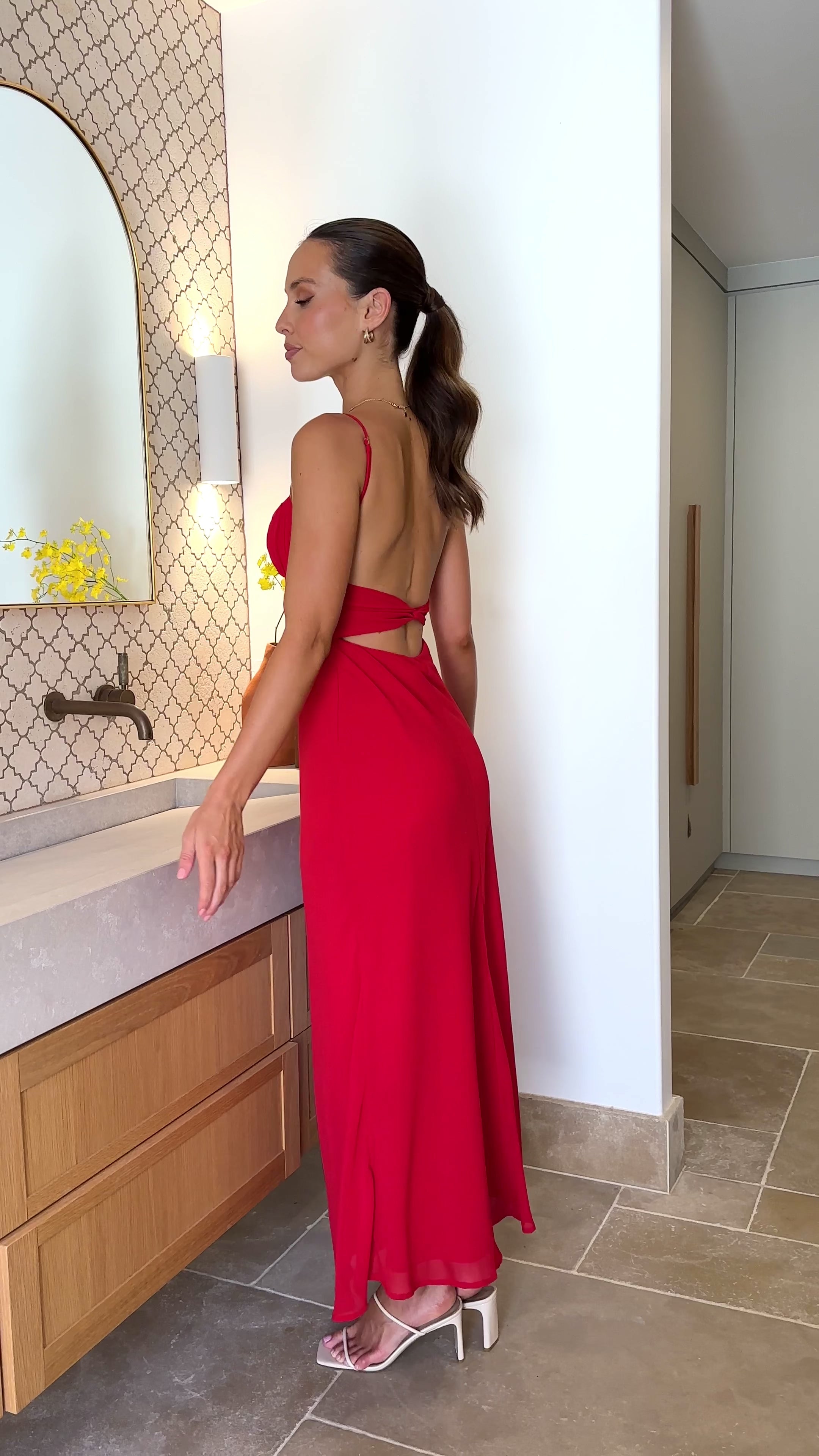 Load video: Margie Midi Dress - Red - Billy J