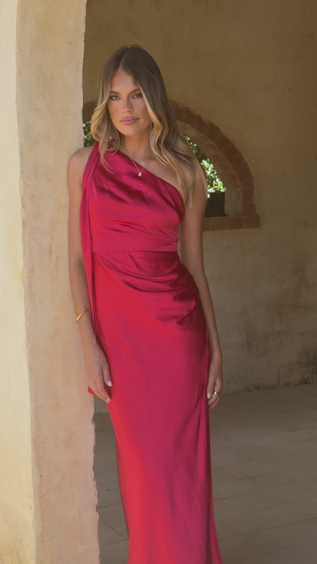Halle One Shoulder Maxi Dress - Red - Billy J