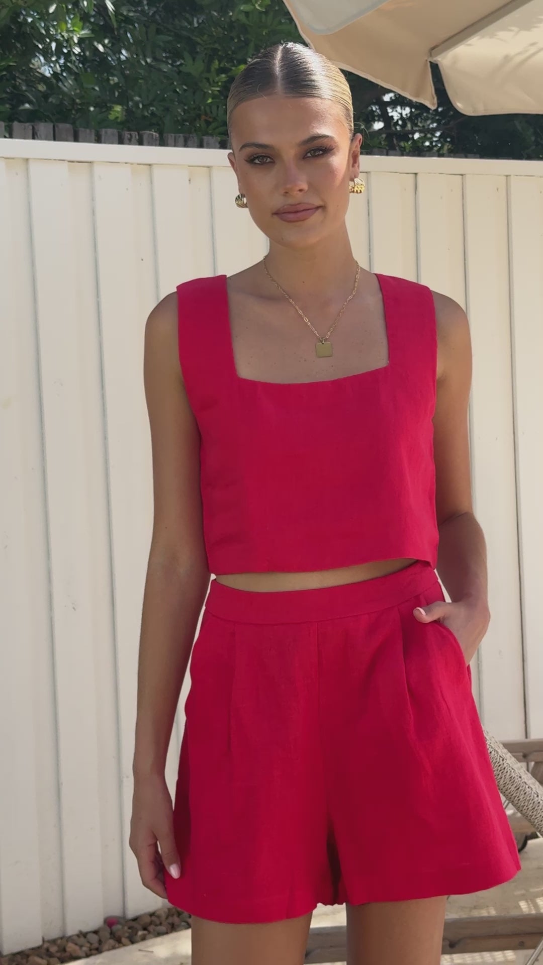 Load video: Tillie Crop Top - Ruby Red - Billy J