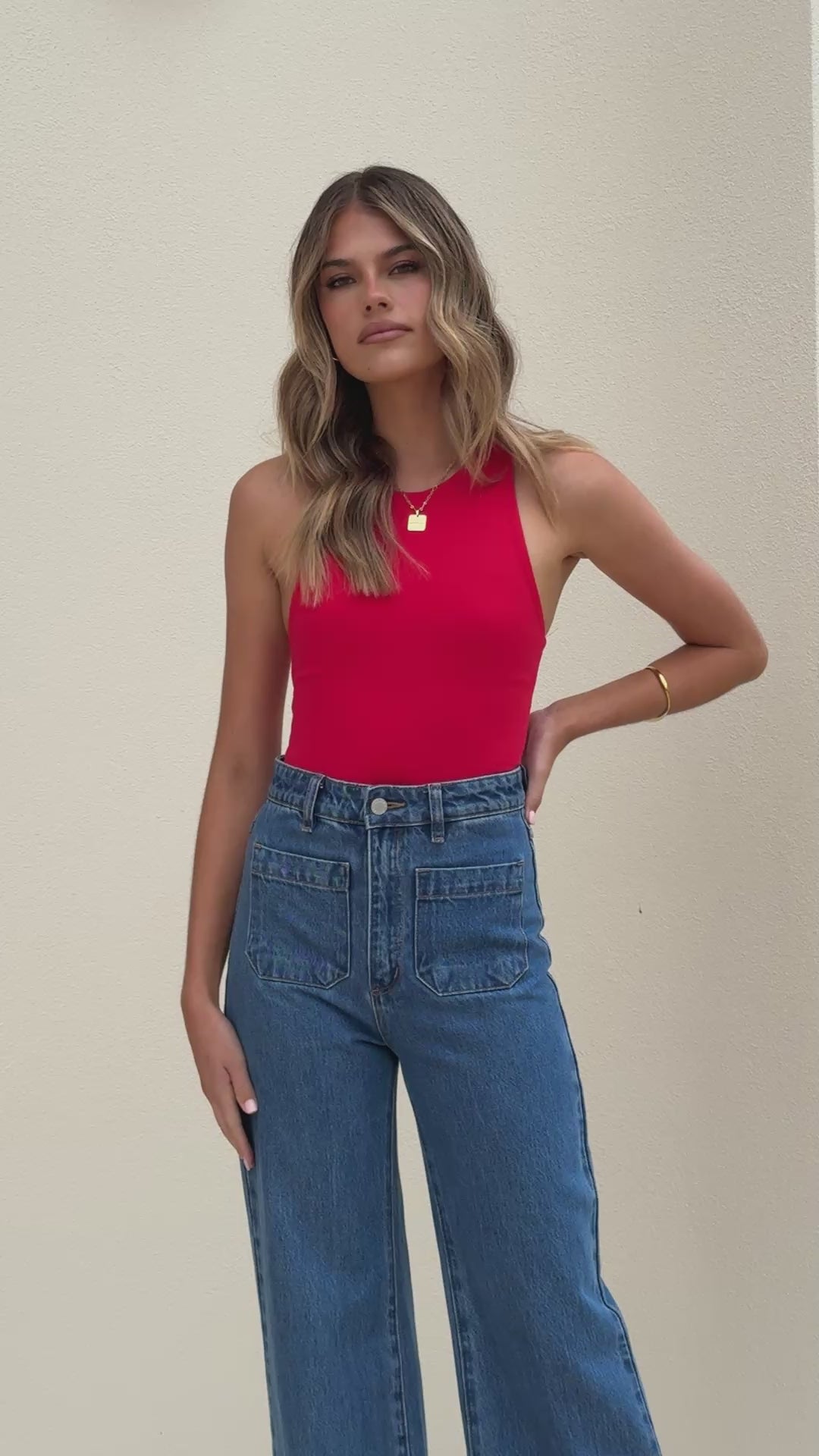 Load video: Jakira Bodysuit - Red - Billy J