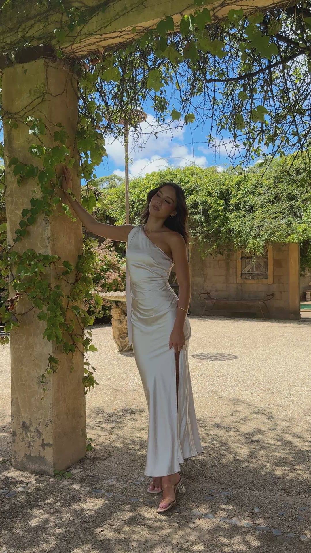 Load video: Halle One Shoulder Maxi Dress - Champagne - Billy J
