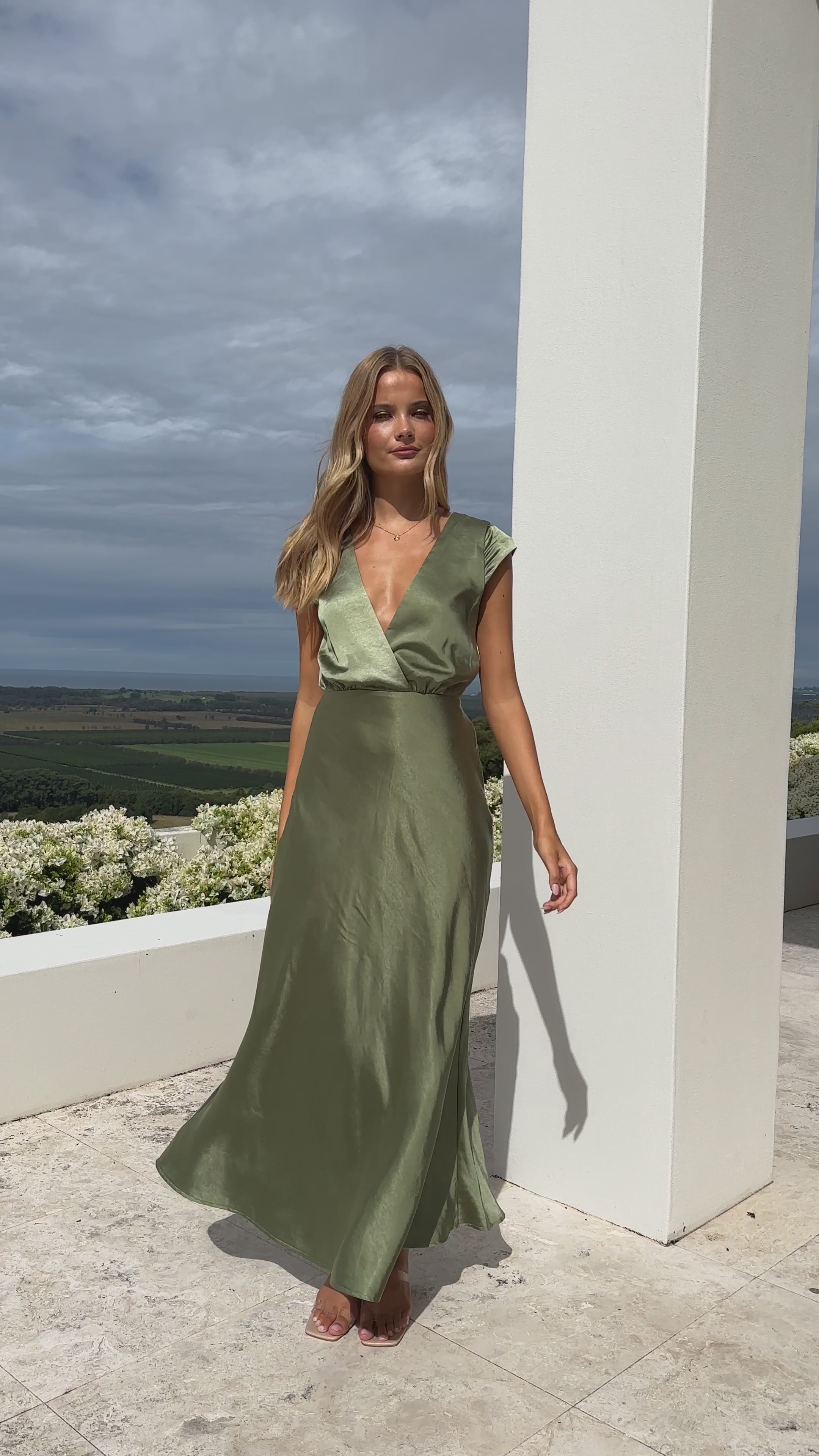 Load video: Selma Maxi Dress - Olive - Billy J