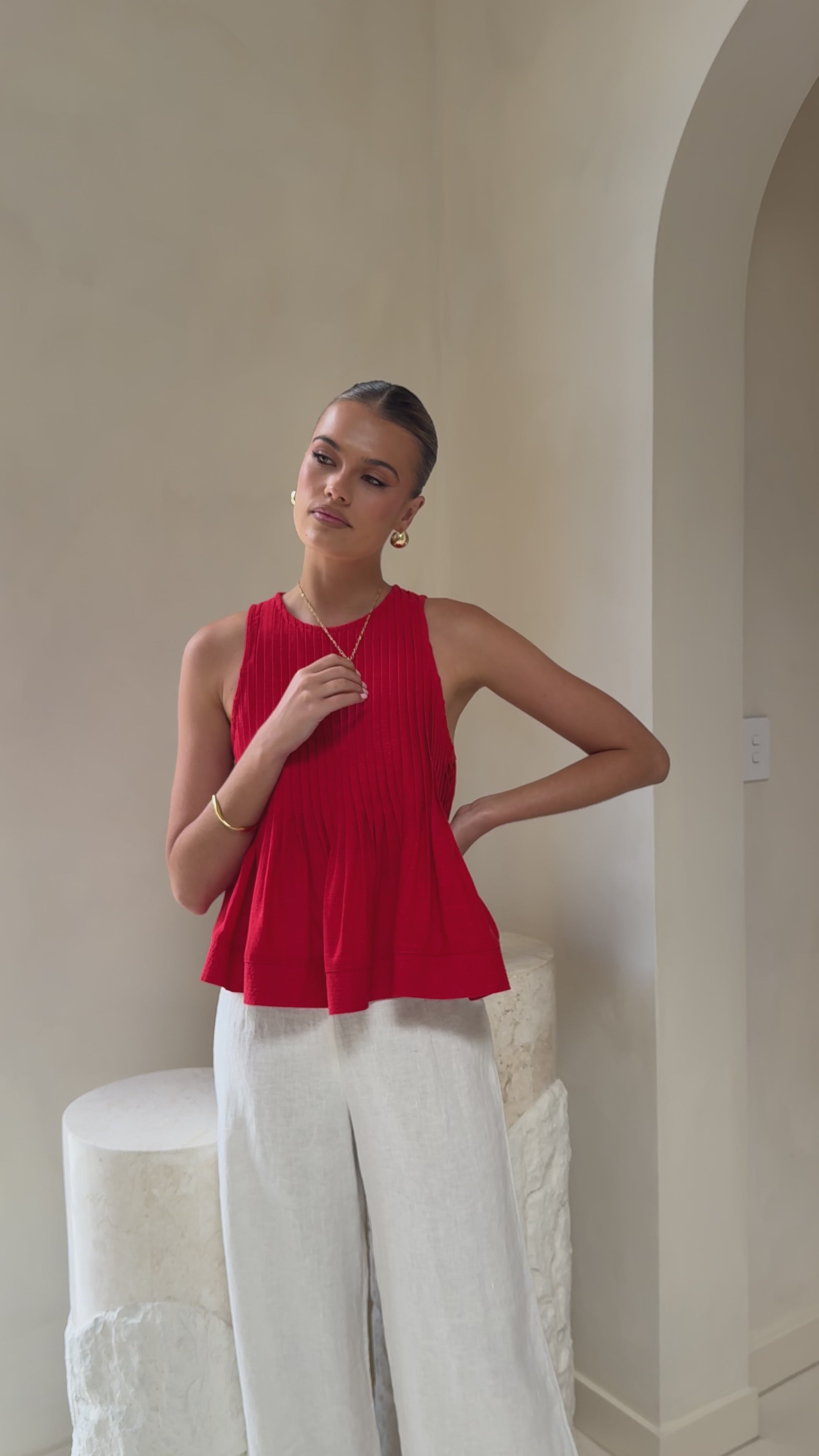 Load video: Virtue Top - Red - Billy J