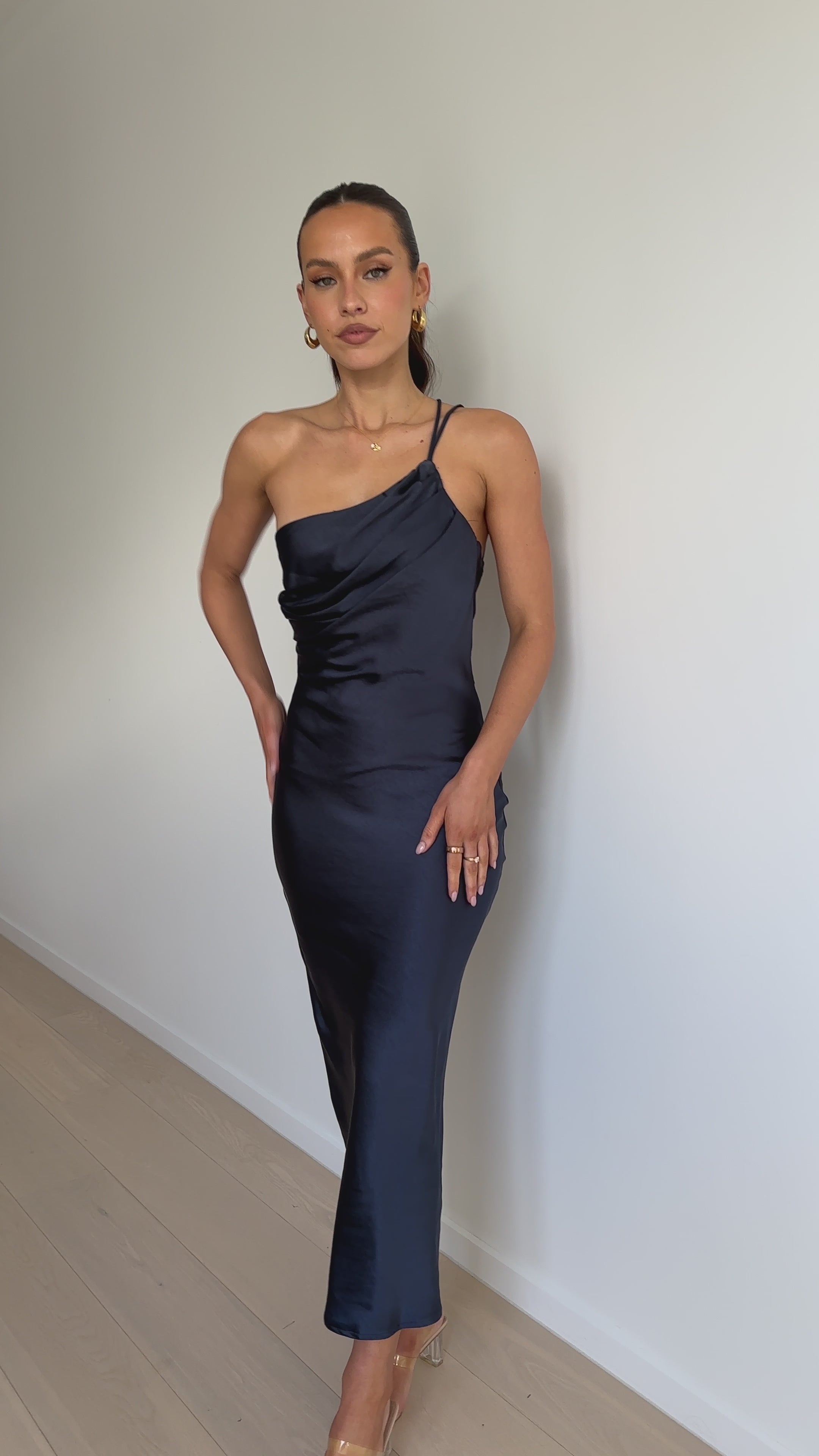 Load video: Josephina Midi Dress - Navy - Billy J