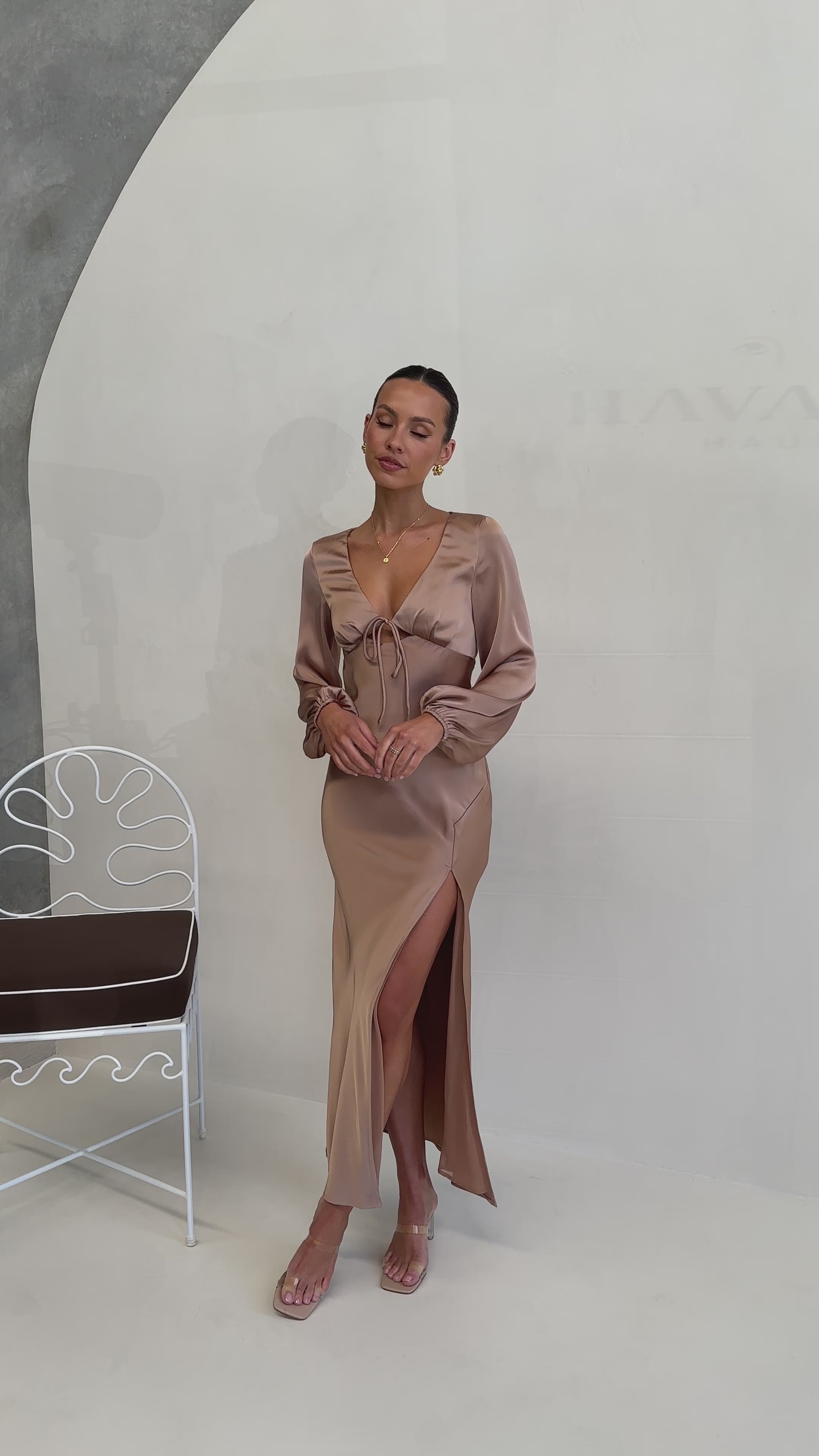 Load video: Brigitte Maxi Dress - Latte - Billy J