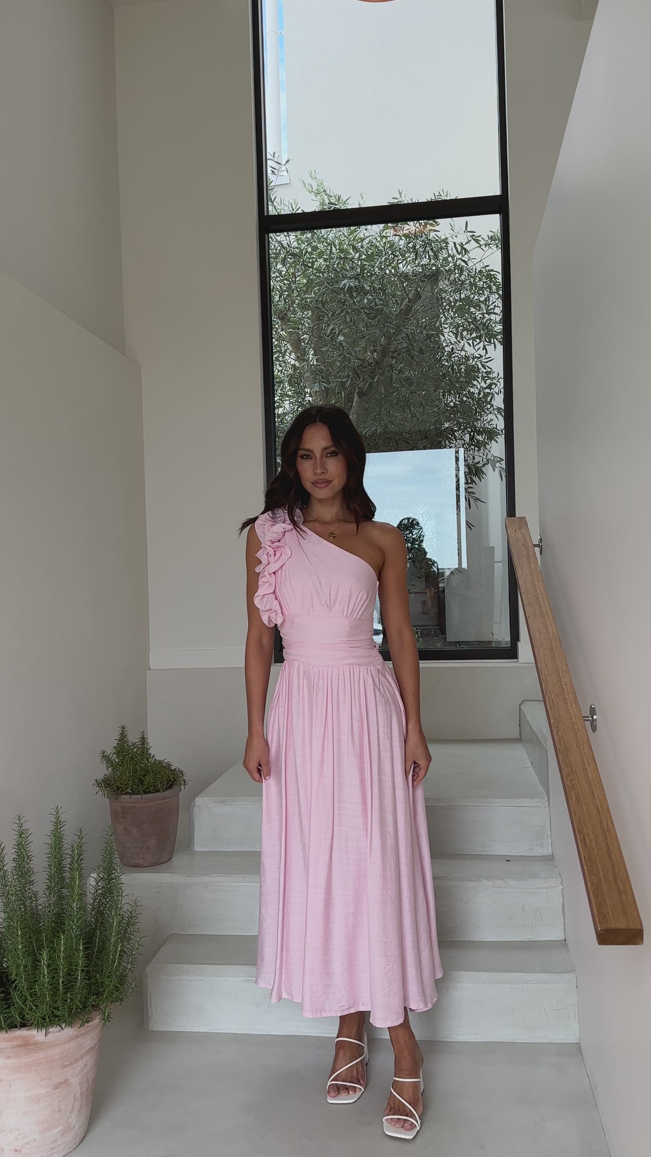 Load video: Okalani Midi Dress - Pink - Billy J