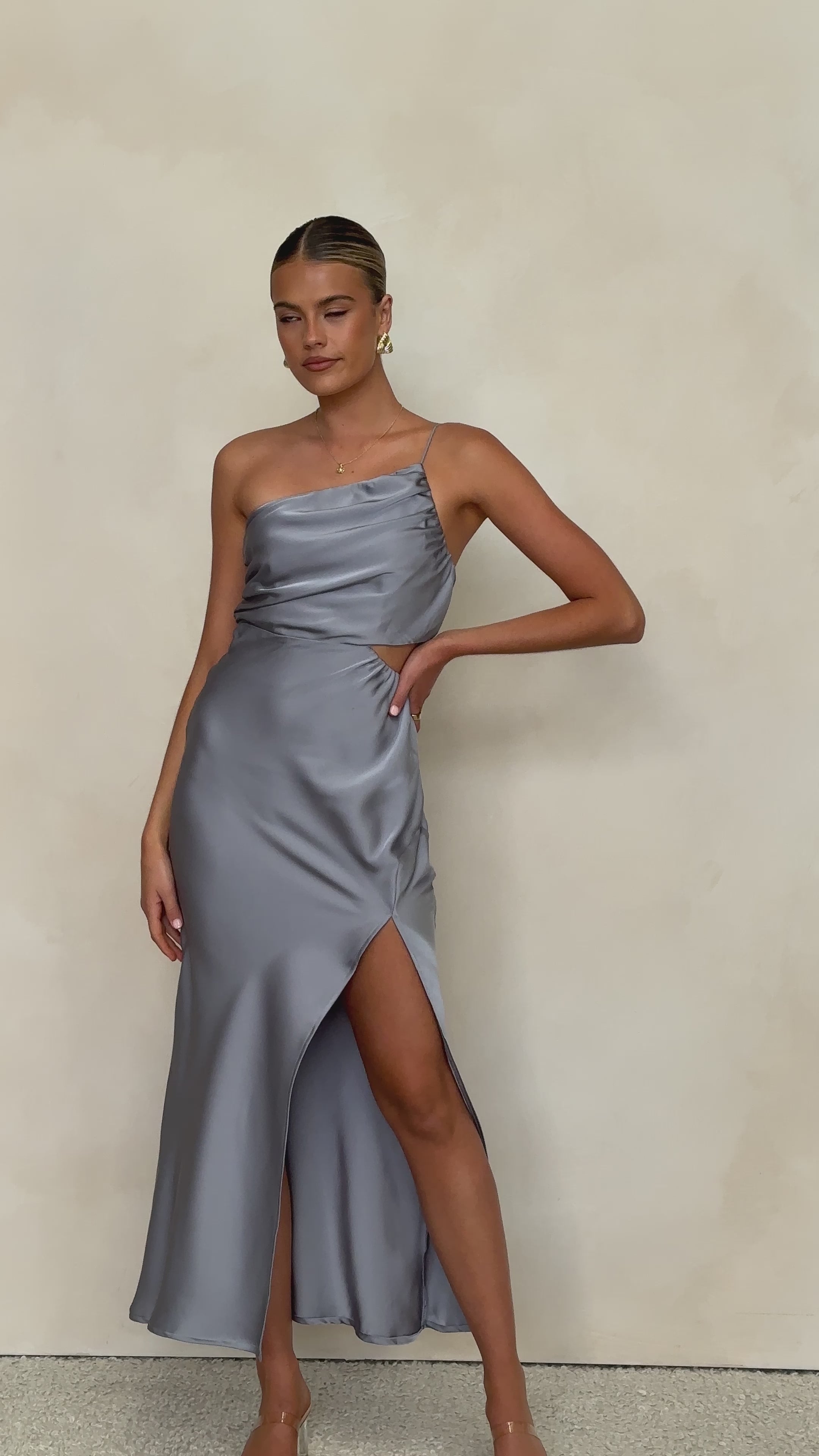 Load video: Nyla Maxi Dress - Steel Blue - Billy J