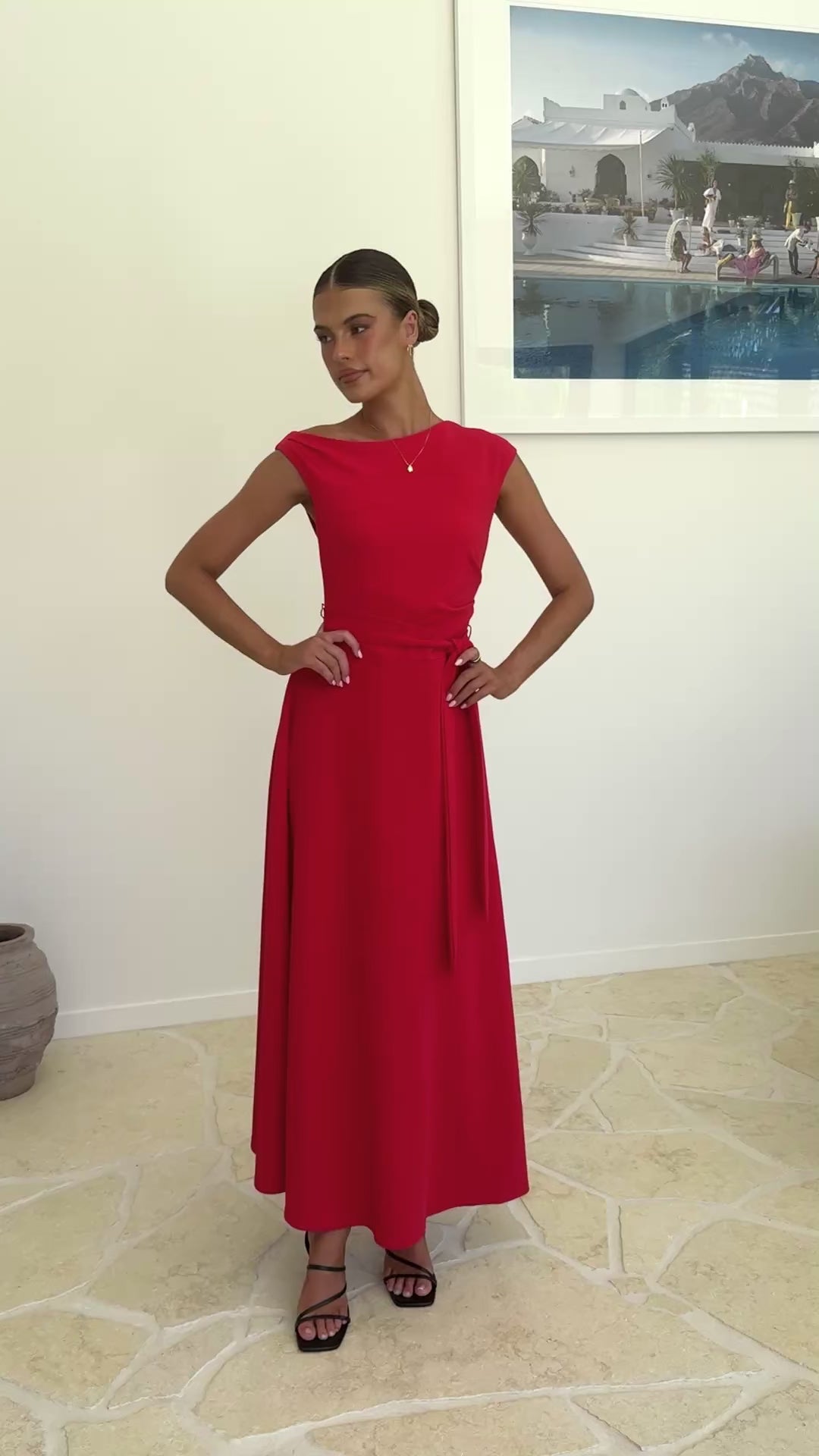 Load video: Gemma Maxi Dress - Red - Billy J