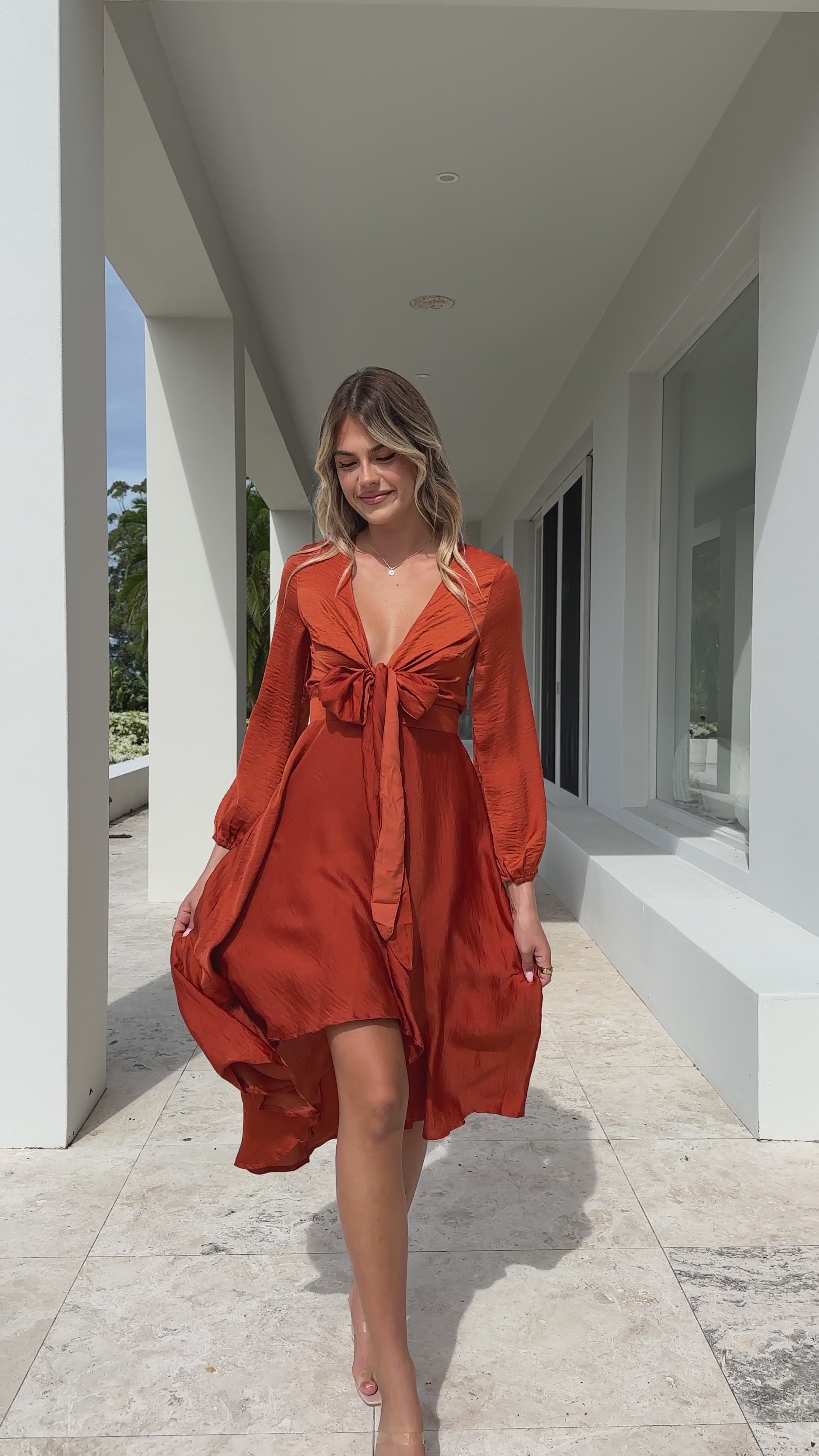 Load video: Starry Nights Dress - Rust - Billy J