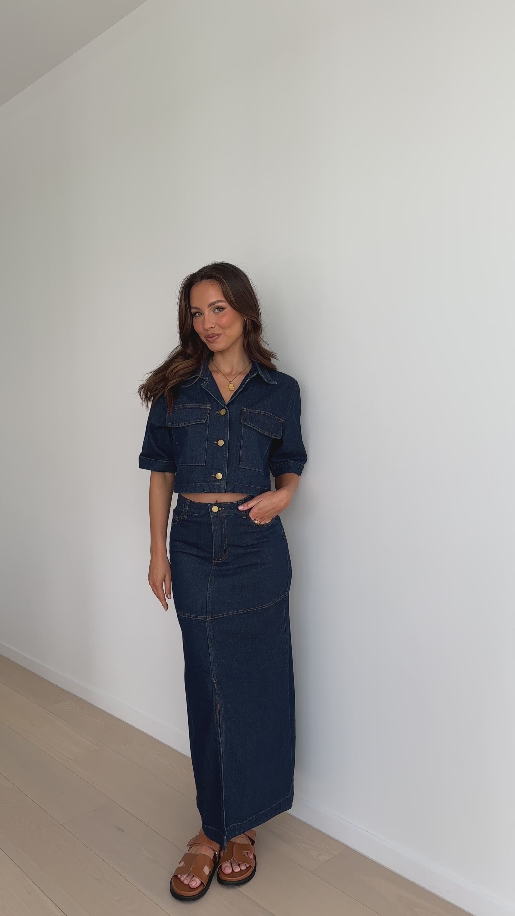 Load video: Kaili Maxi Skirt - Indigo Denim - Billy J