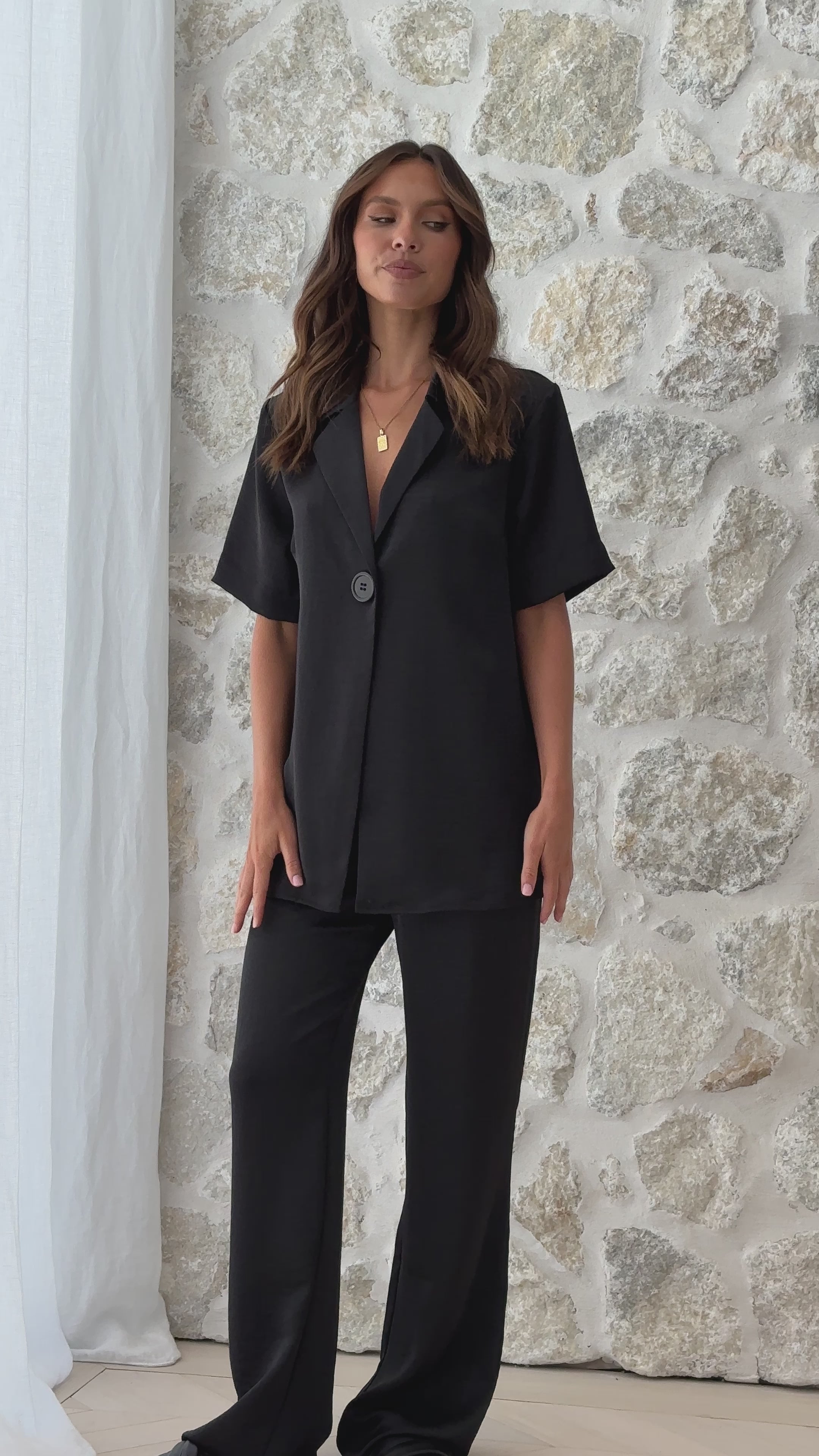 Load video: Imogen Button Pants - Black - Billy J