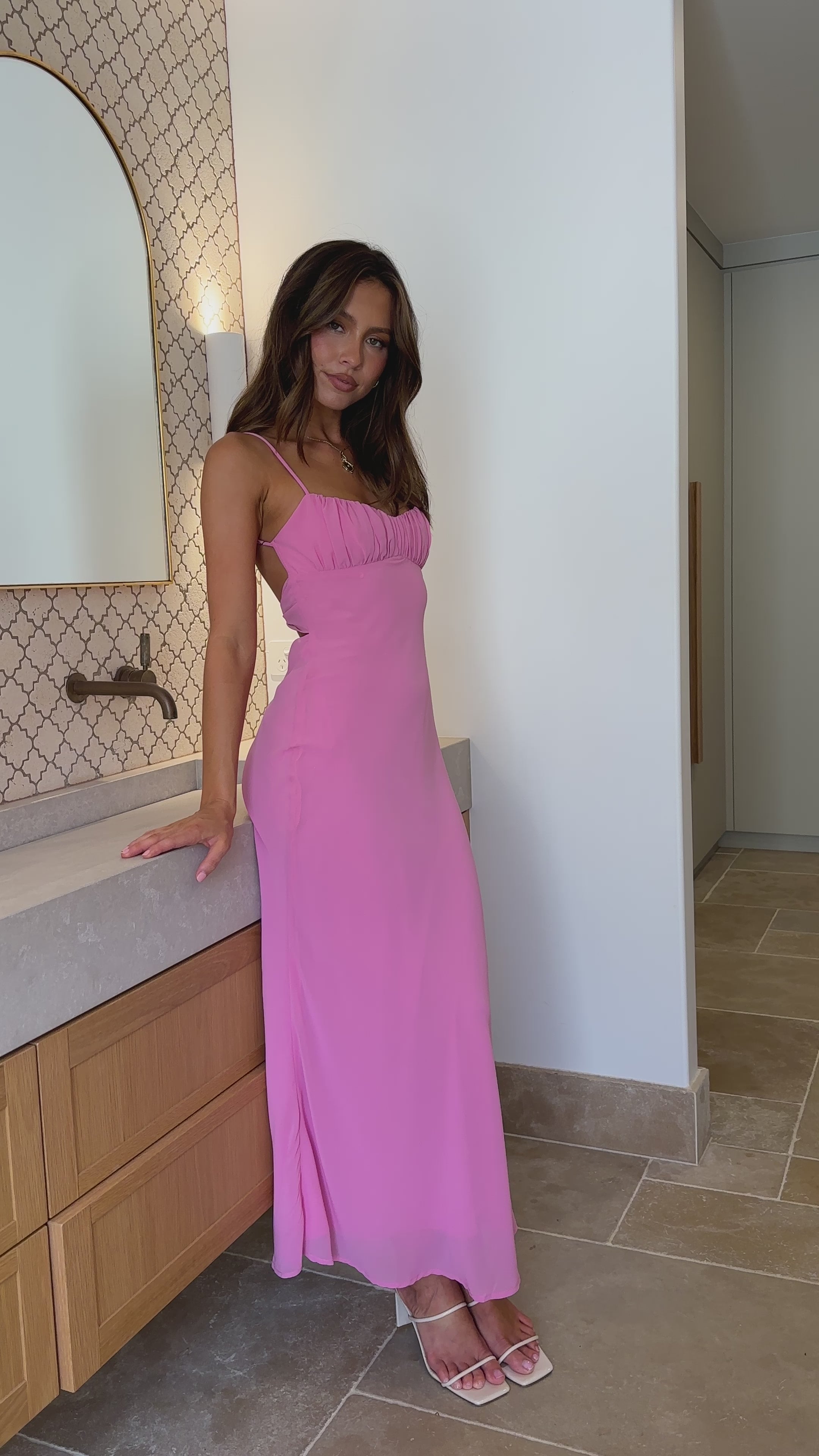 Load video: Margie Midi Dress - Pink - Billy J