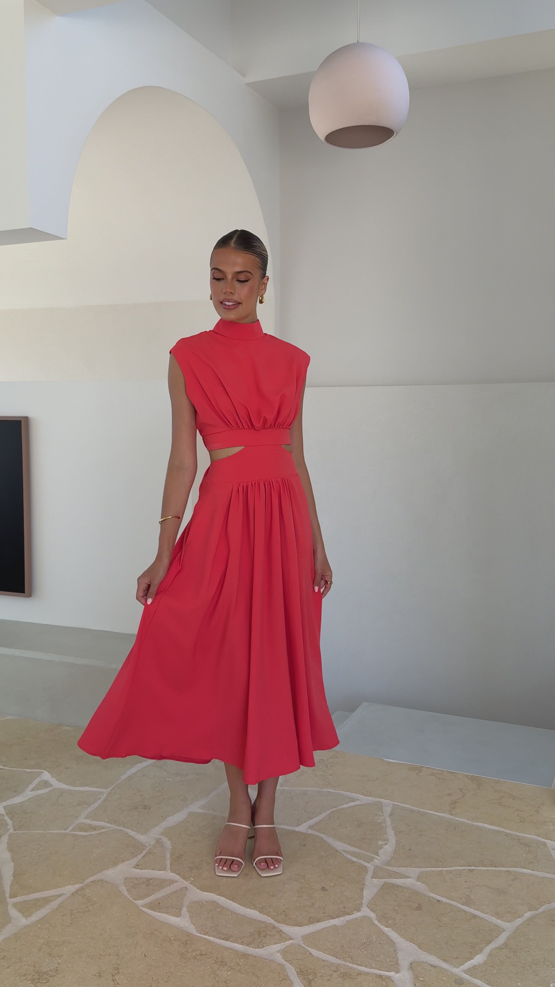 Load video: Maddison Midi Dress - Scarlet - Billy J