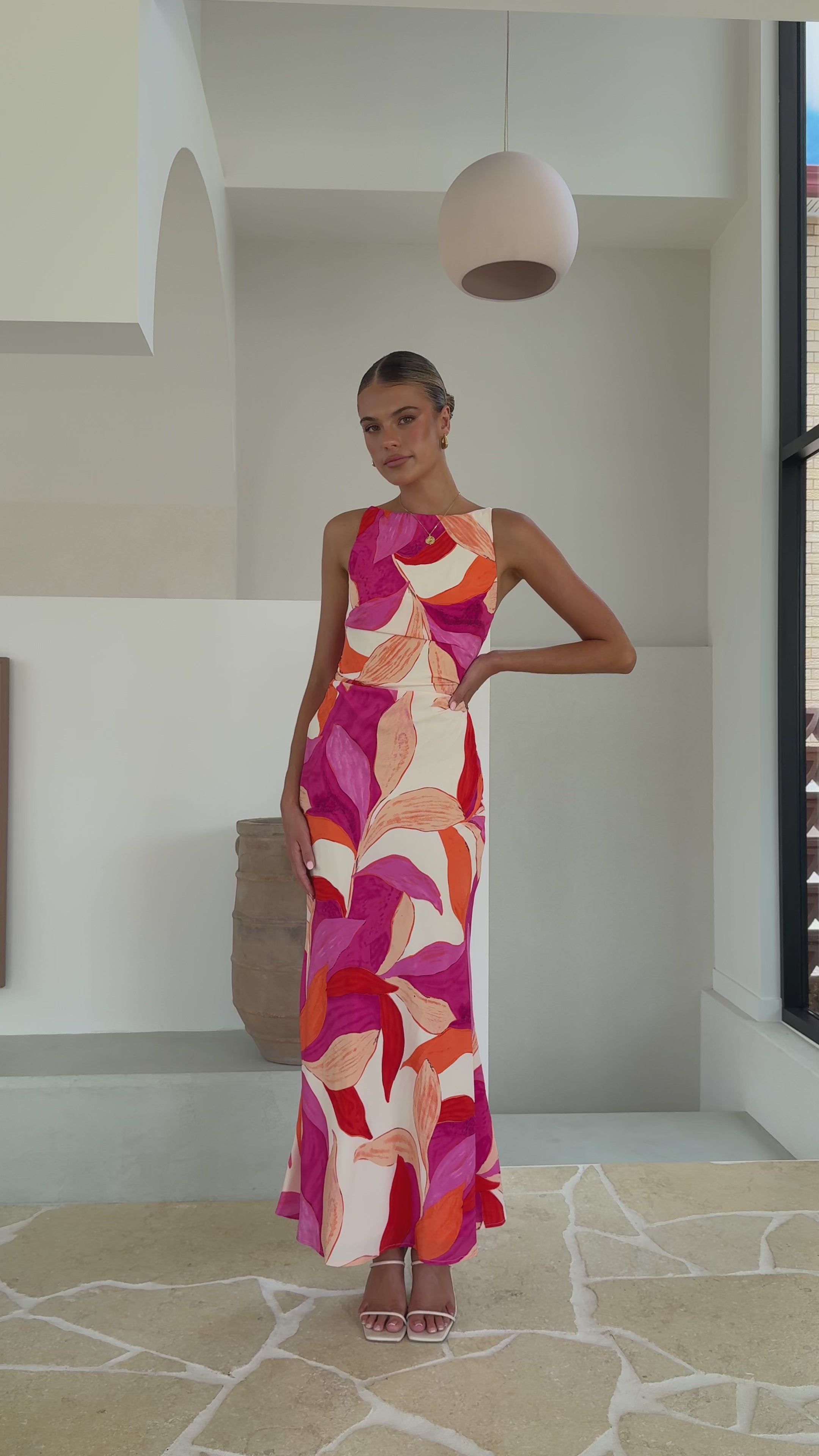 Load video: Helenie Maxi Dress - Red/Pink - Billy J