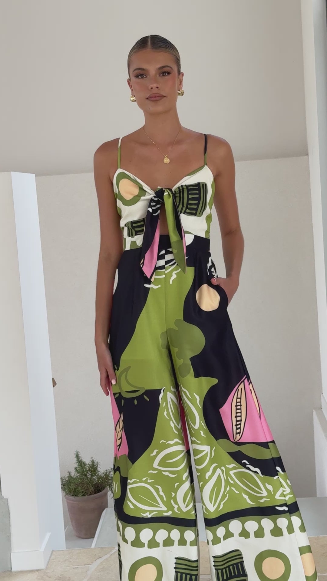 Load video: Teresa Jumpsuit - Green/Pink - Billy J