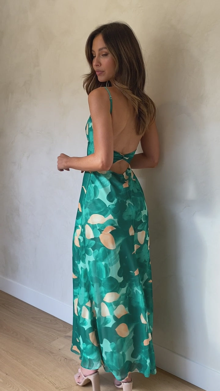 Load video: Margie Midi Dress - Green Print - Billy J