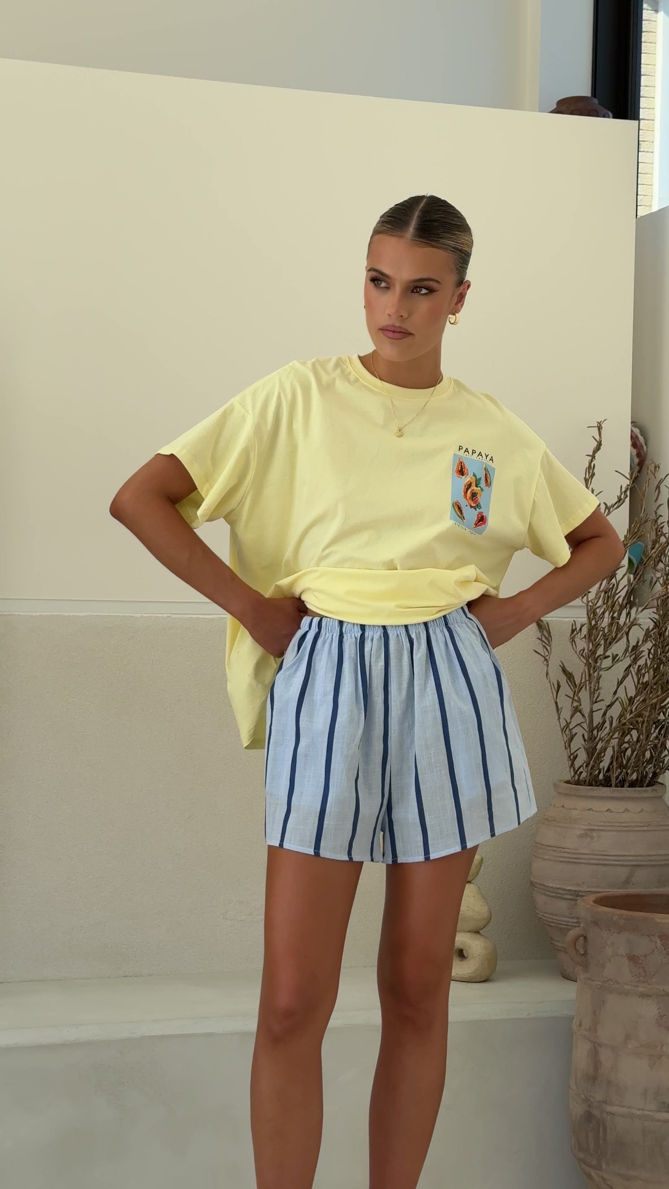 Load video: Papaya Top and Shorts Set - Yellow/Blue - Billy J