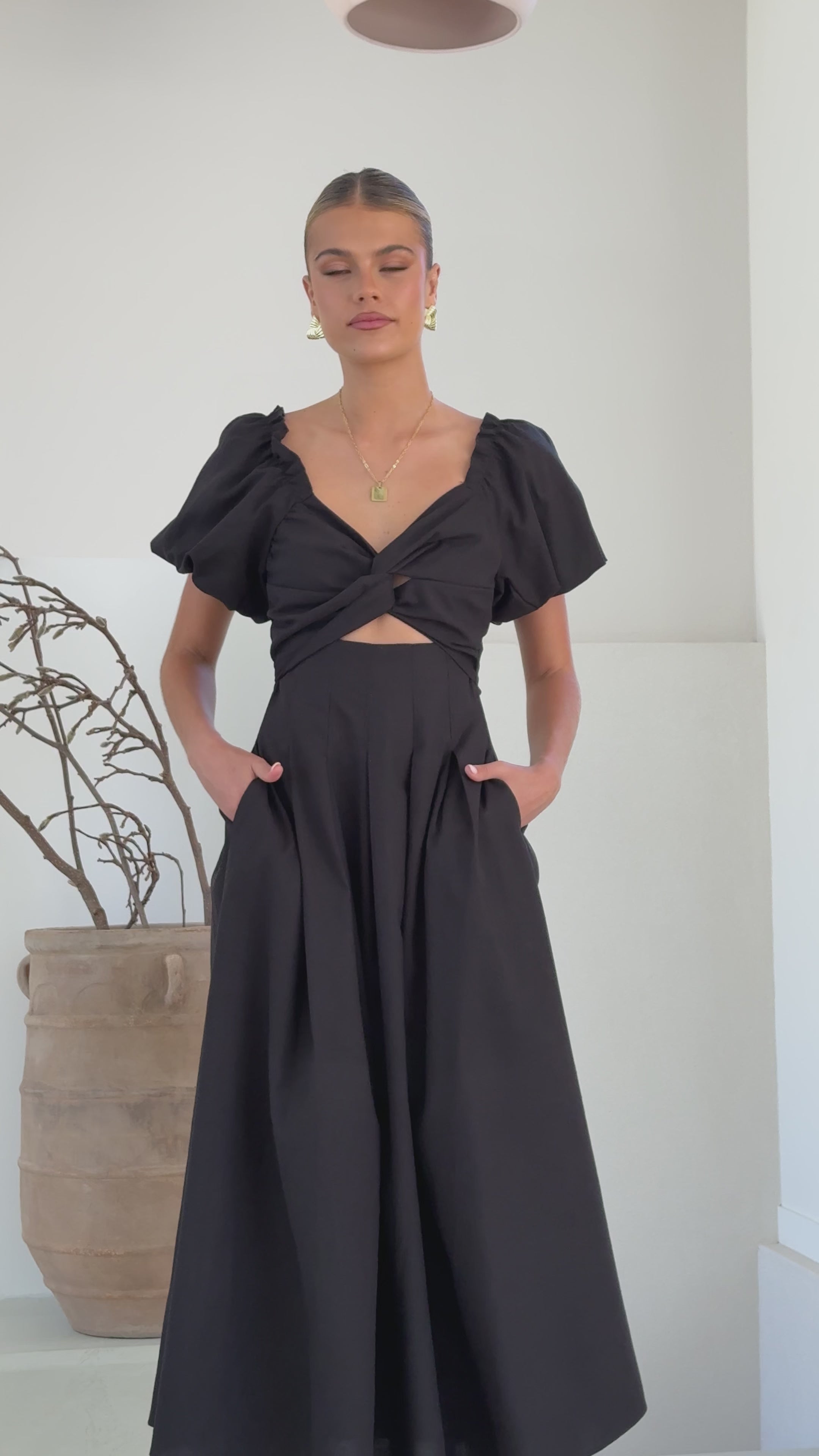 Load video: Christina Maxi Dress - Black - Billy J