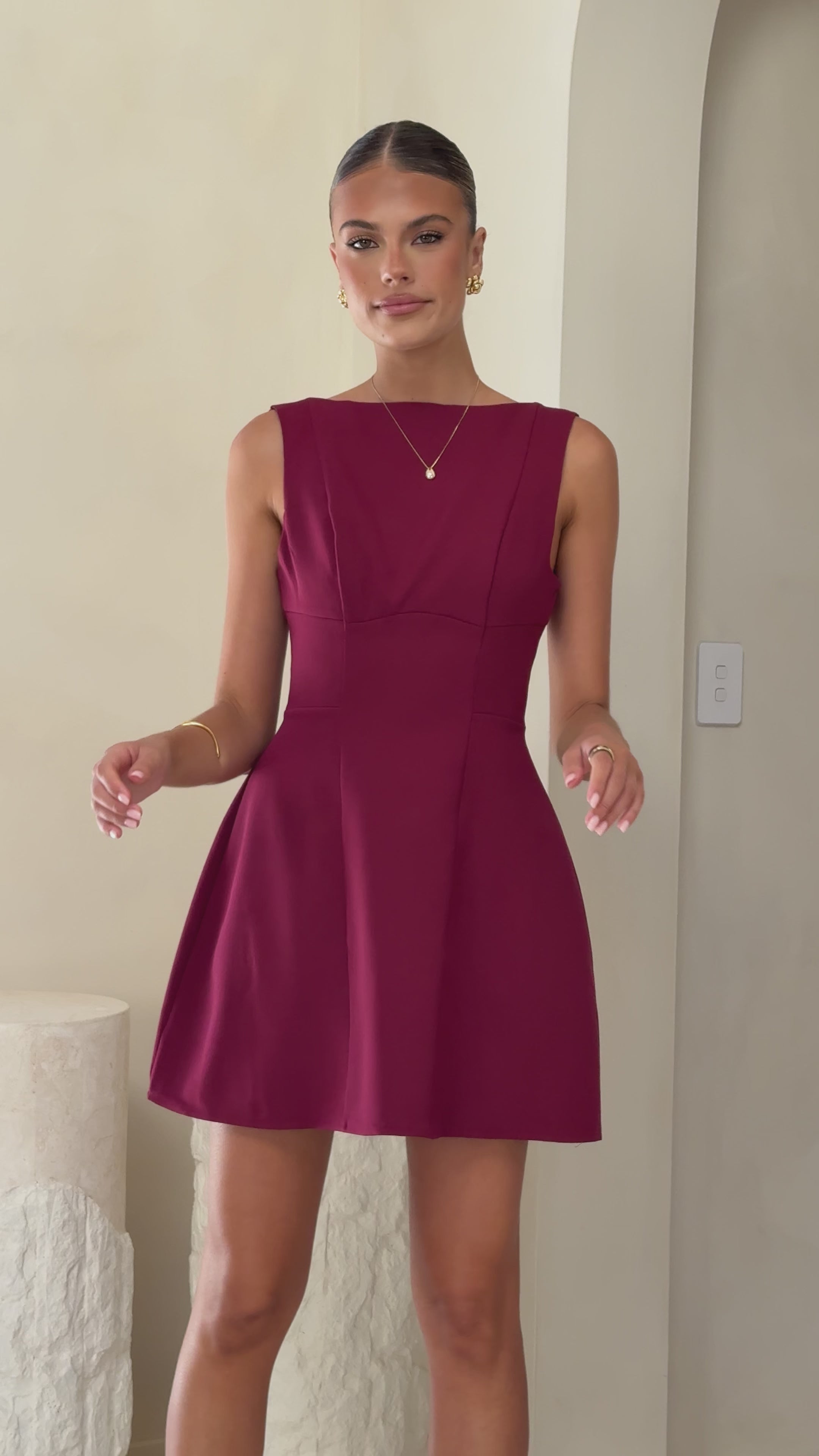Load video: Rafiki Mini Dress - Wine - Billy J