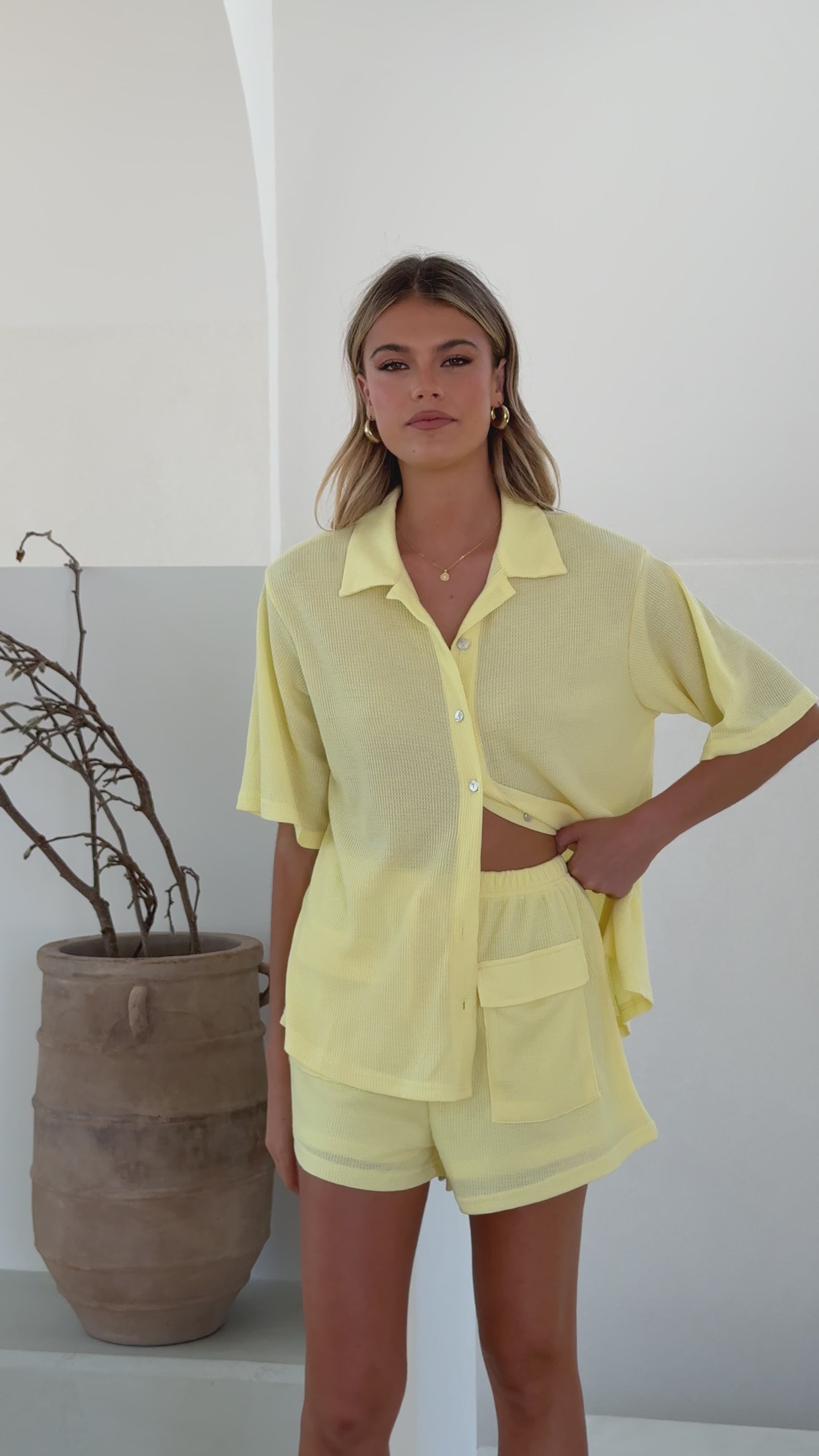 Load video: Chloe Top and Shorts Set - Yellow - Billy J