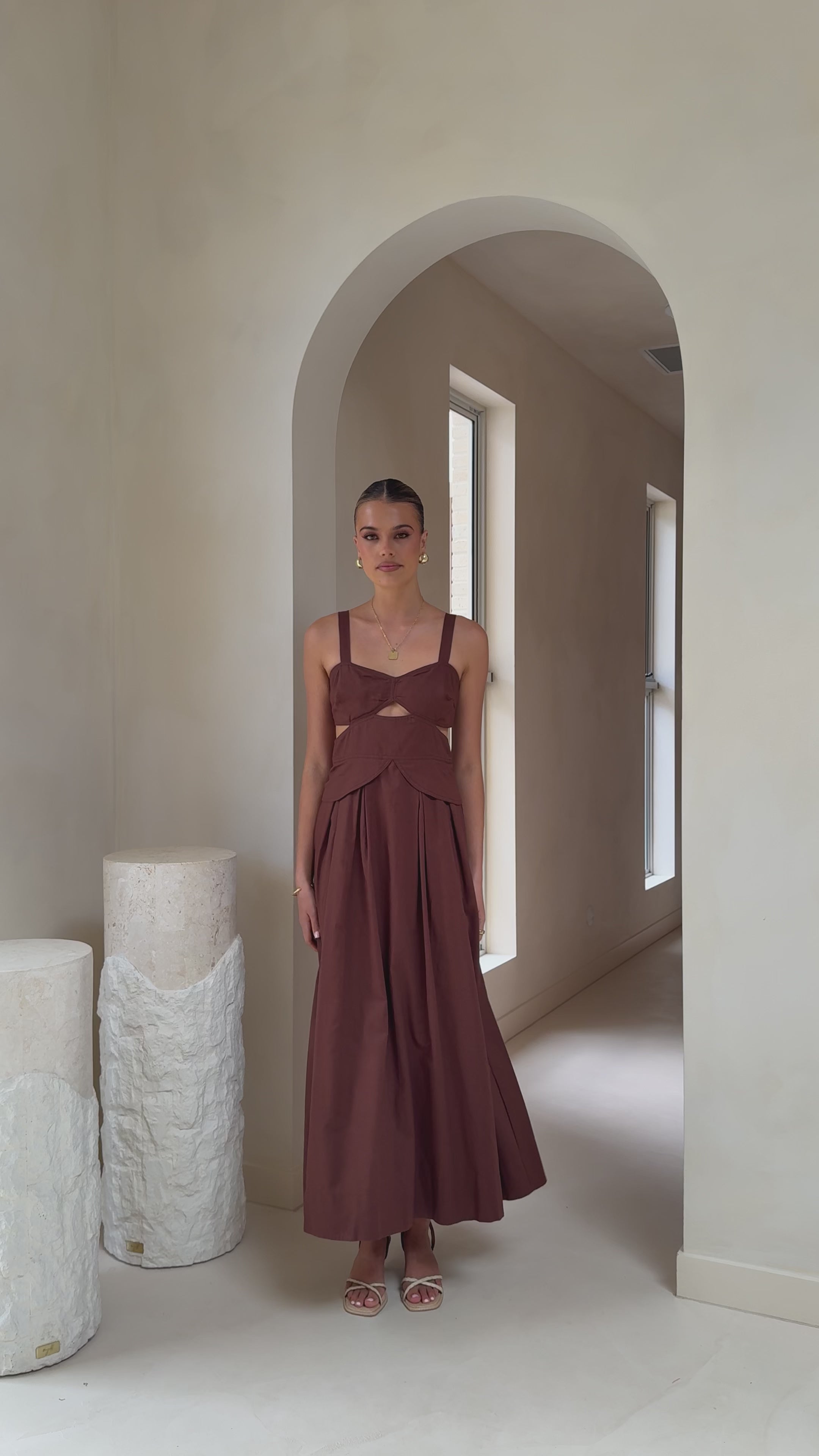 Load video: Harleigh Midi Dress - Brown - Billy J