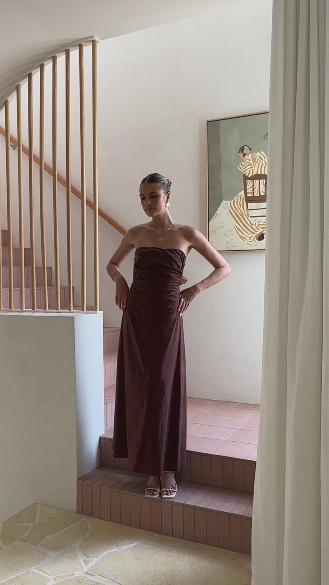 Load video: Bolivia Strapless Midi Dress - Chocolate - Billy J
