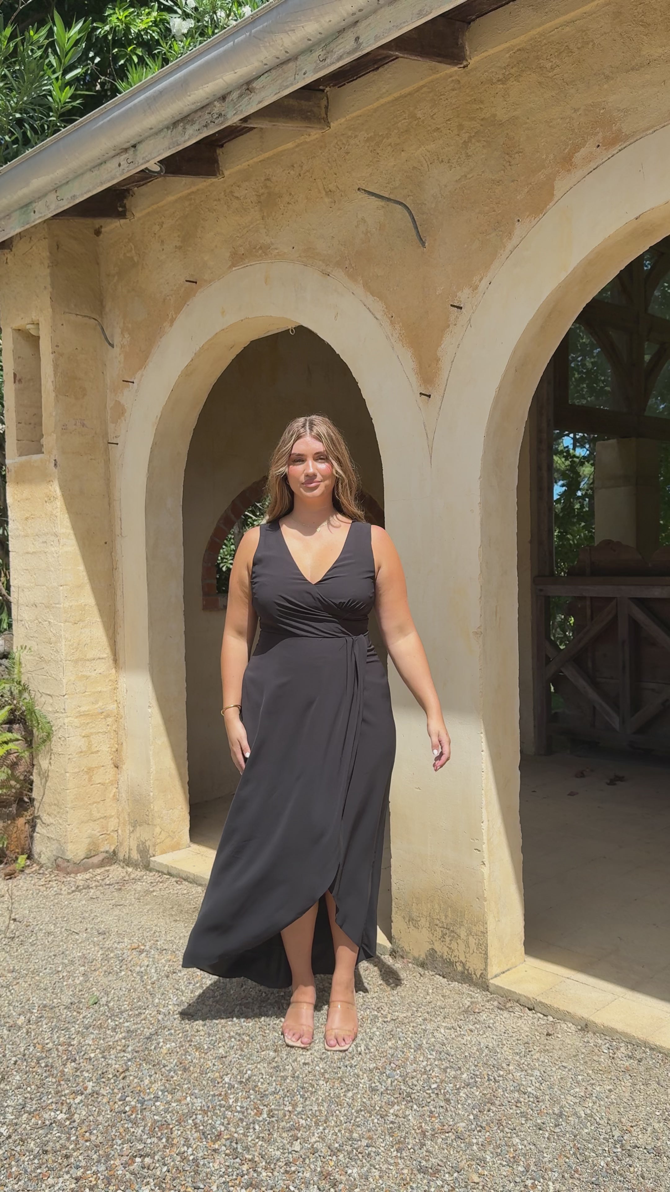 Load video: Pamela V Neck Maxi Dress - Black - Billy J