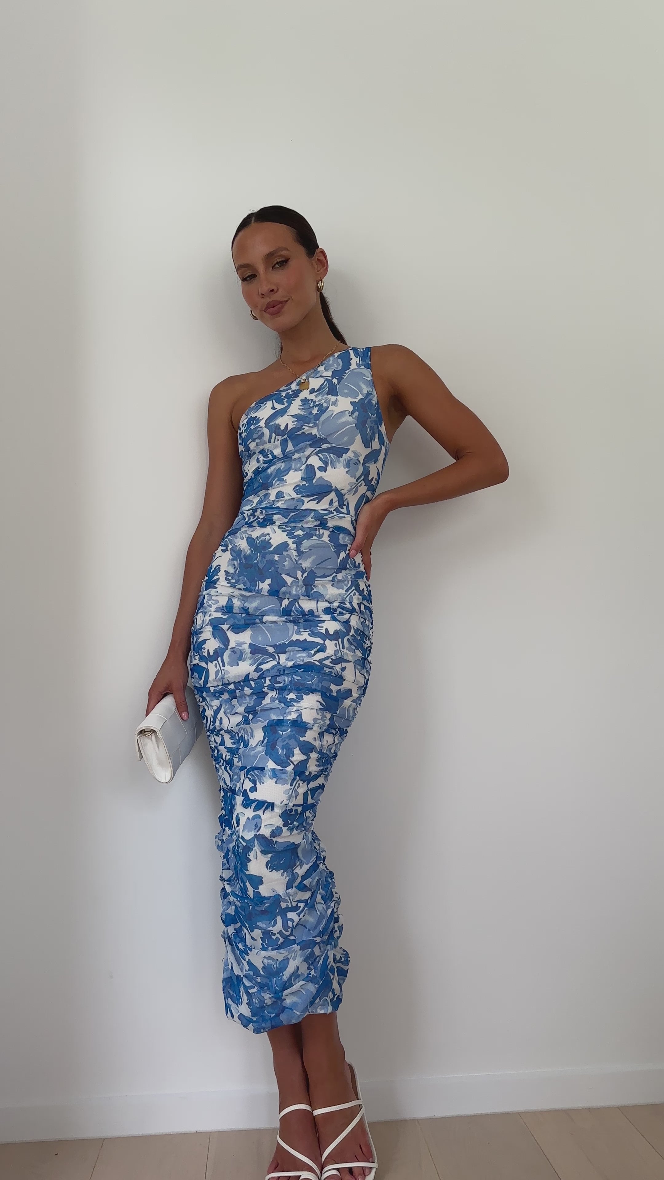 Load video: Natalia Midi Dress - Blue Floral - Billy J