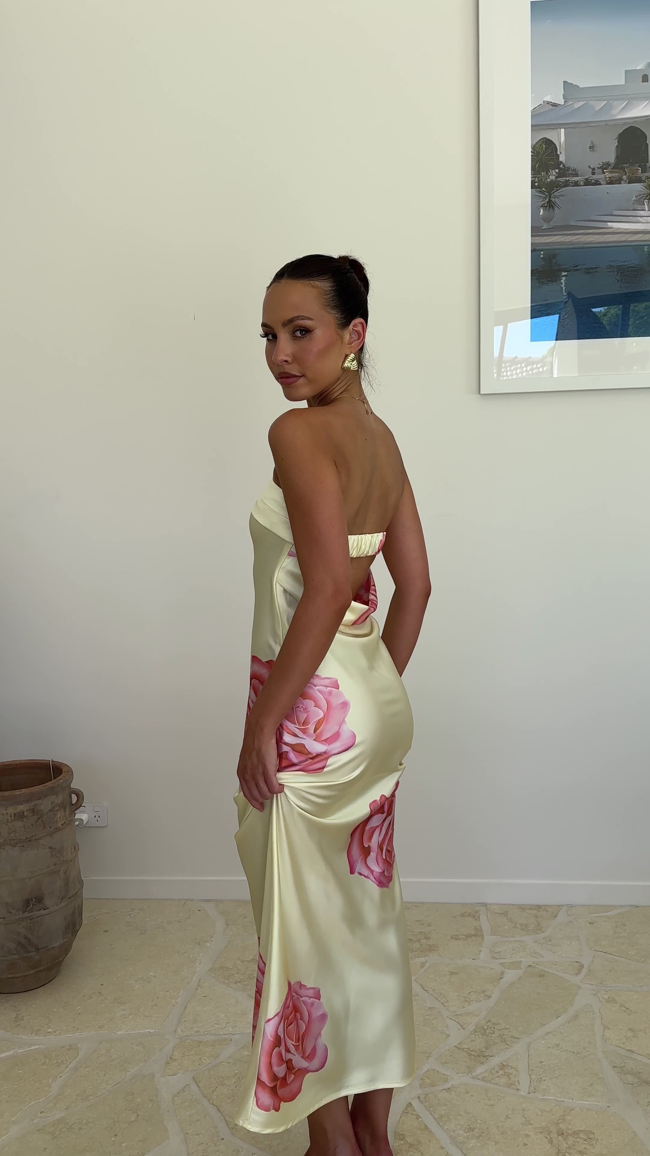 Load video: Miya Maxi Dress - Yellow / Pink Floral - Billy J